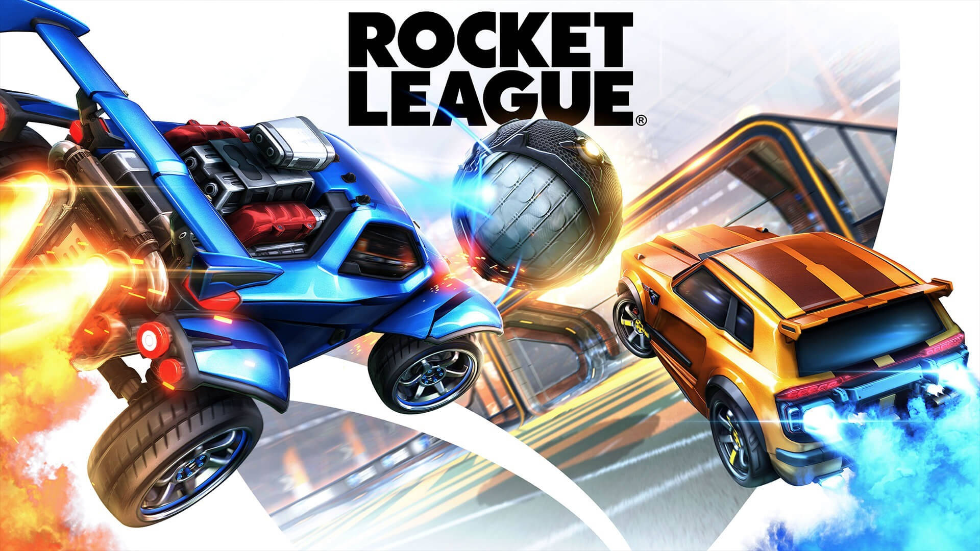 Rocket League, blue cars, yellow cars, Full HD Desktop Wallpaper