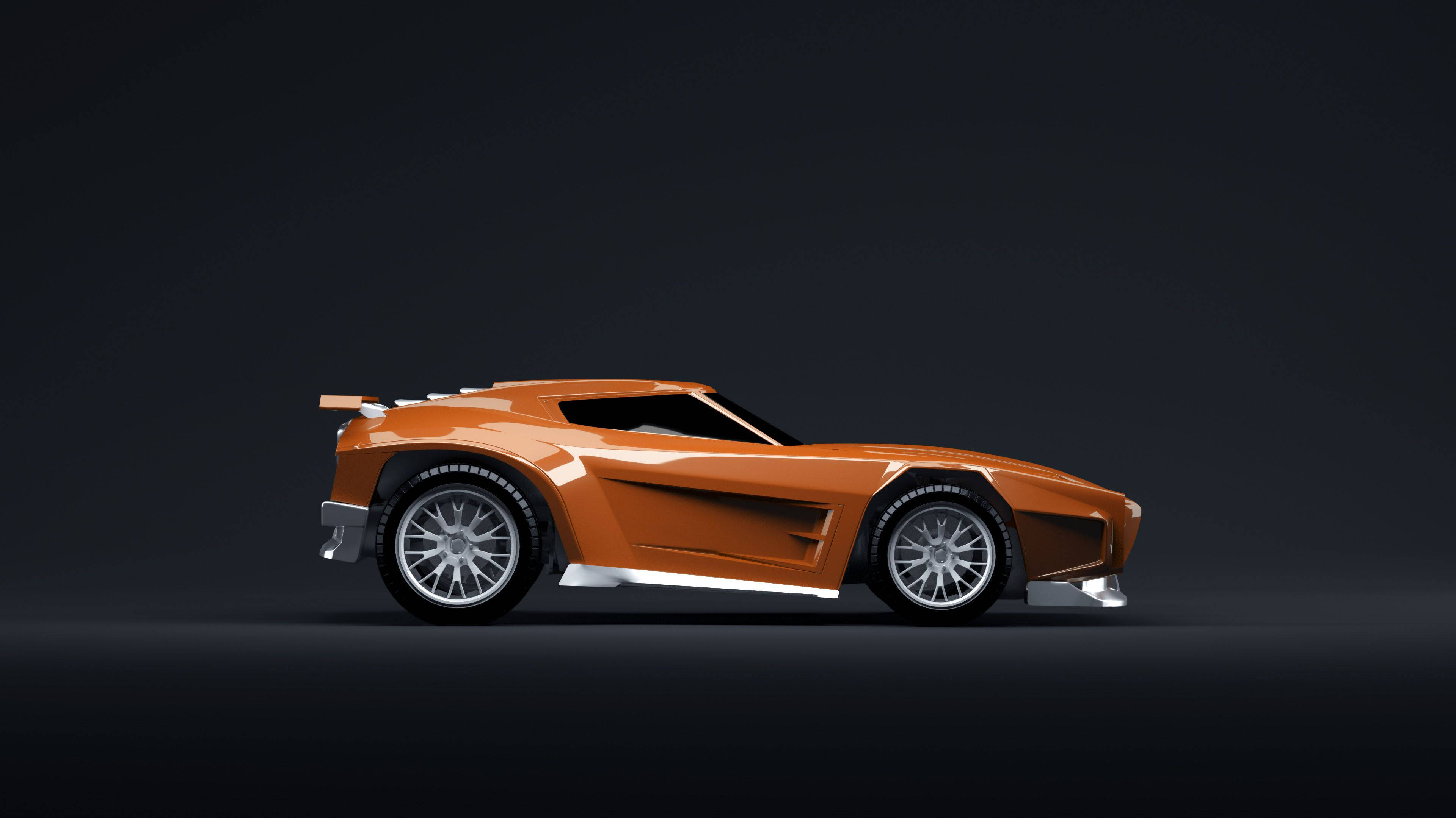 Rocket League, sleek orange futuristic sports car, silver accents, 4K Desktop Wallpaper