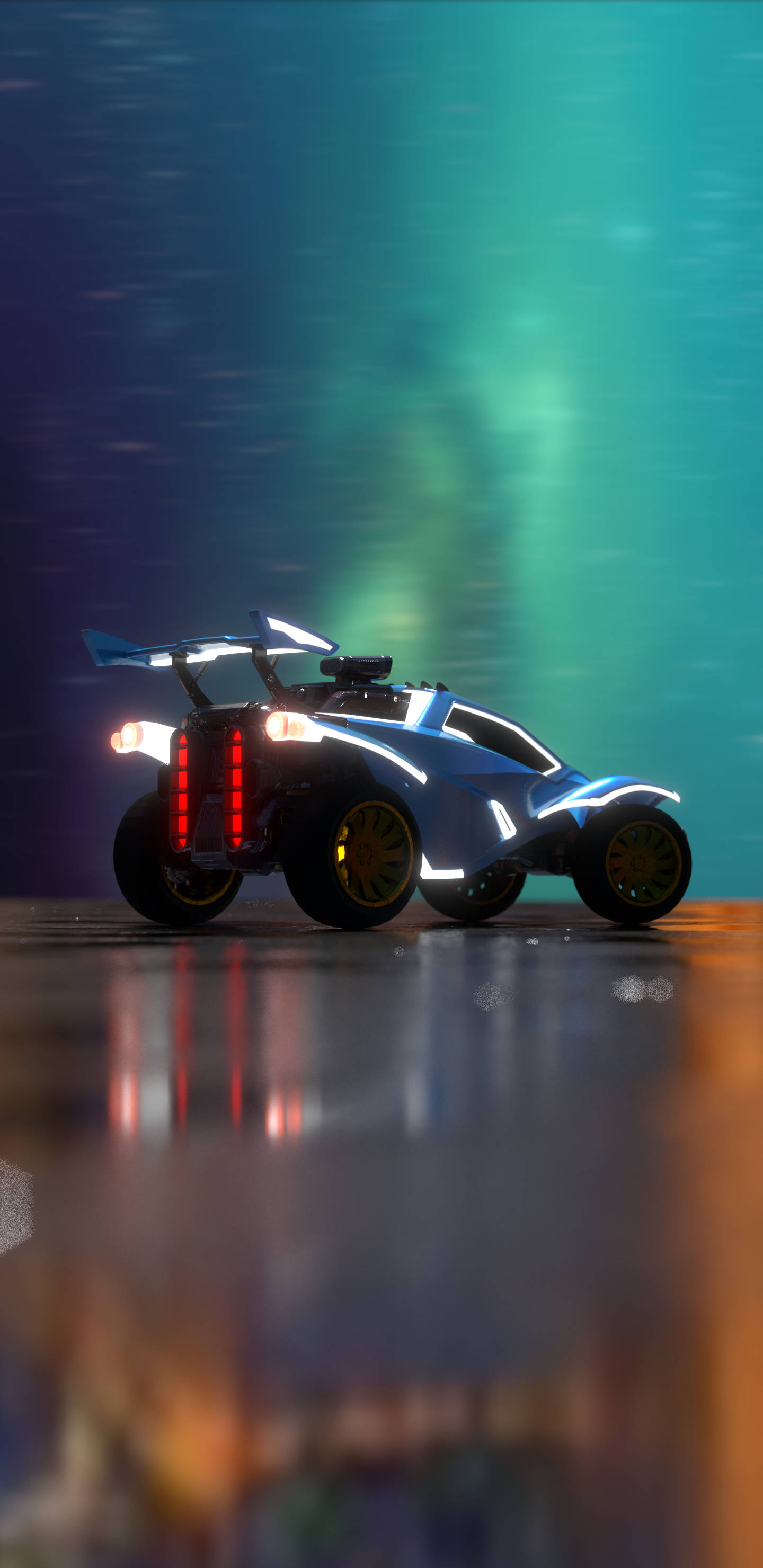 Rocket League, futuristic blue race car, glowing red taillights, 2K Phone Wallpaper