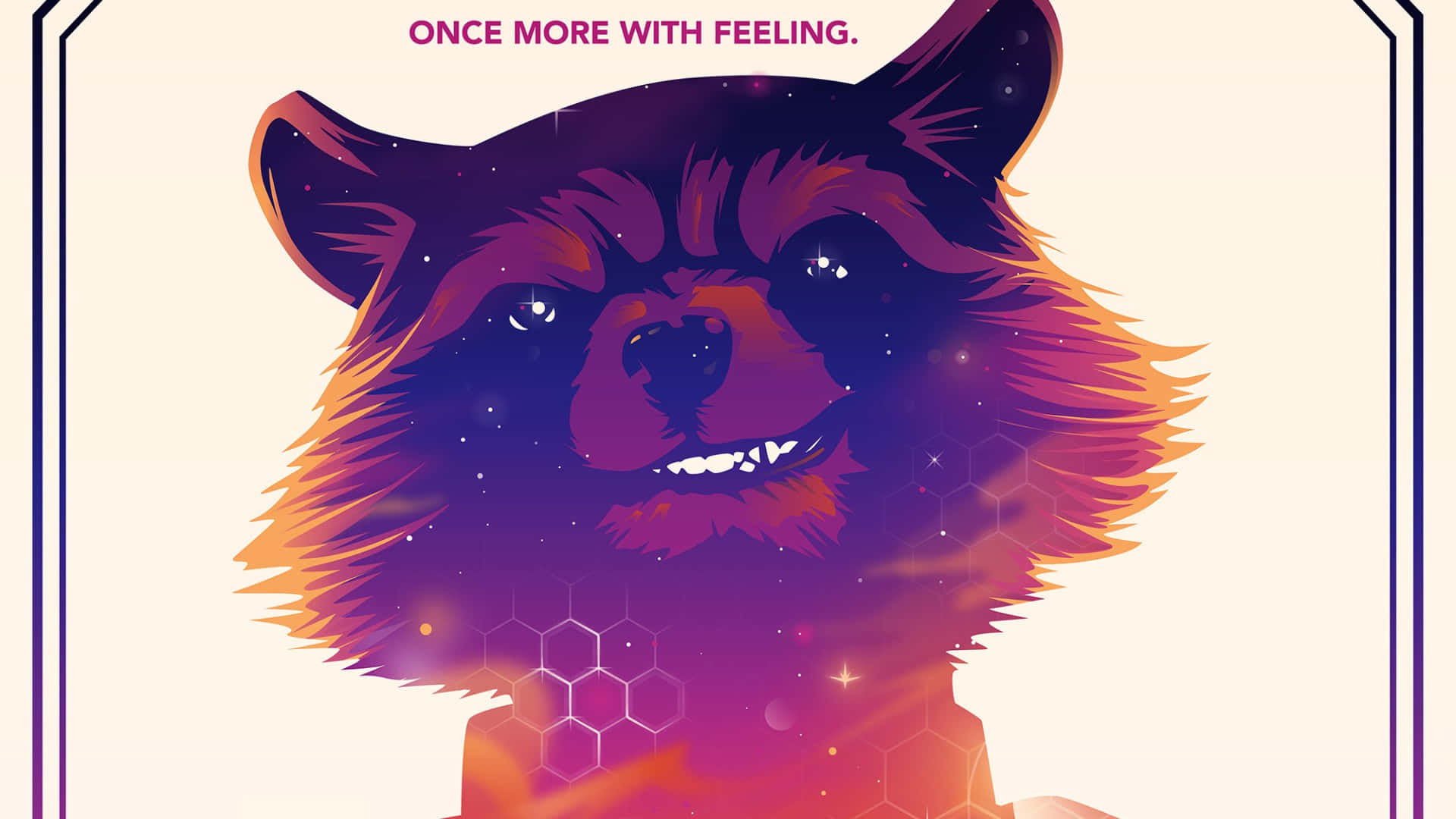 Rocket Raccoon, cosmic stars, glowing hexagons, Full HD Desktop Wallpaper