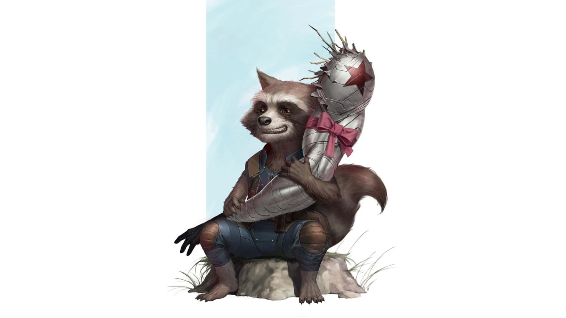 Rocket Raccoon, spiked club, red star, Full HD Desktop Wallpaper