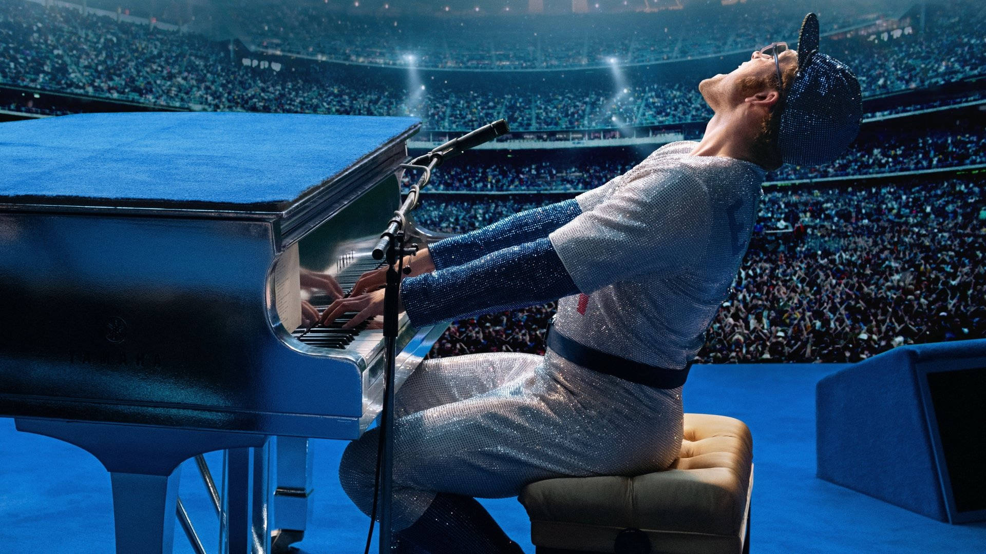 Rocketman, sparkling silver outfit, grand piano, Full HD Desktop Wallpaper