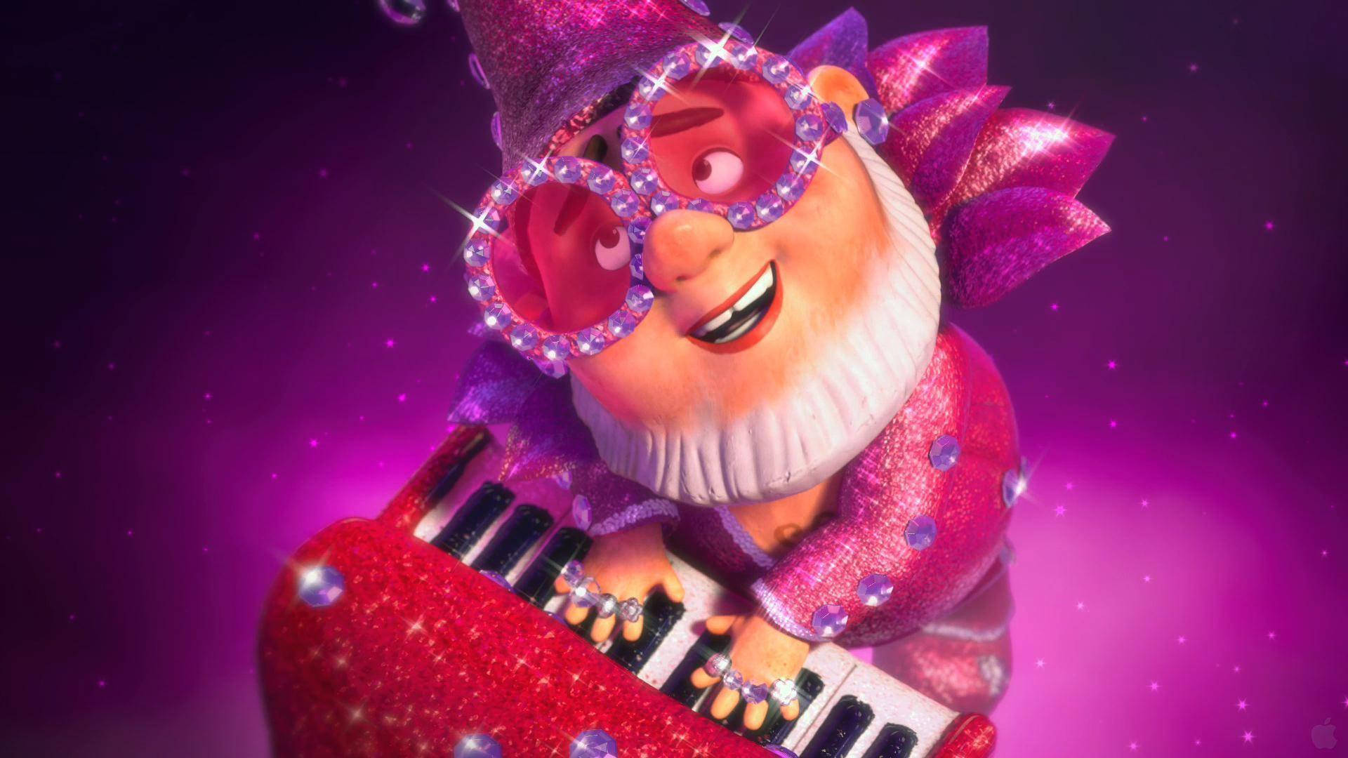 Rocketman, glittering animated gnome, pink sparkly attire, Full HD Desktop Wallpaper