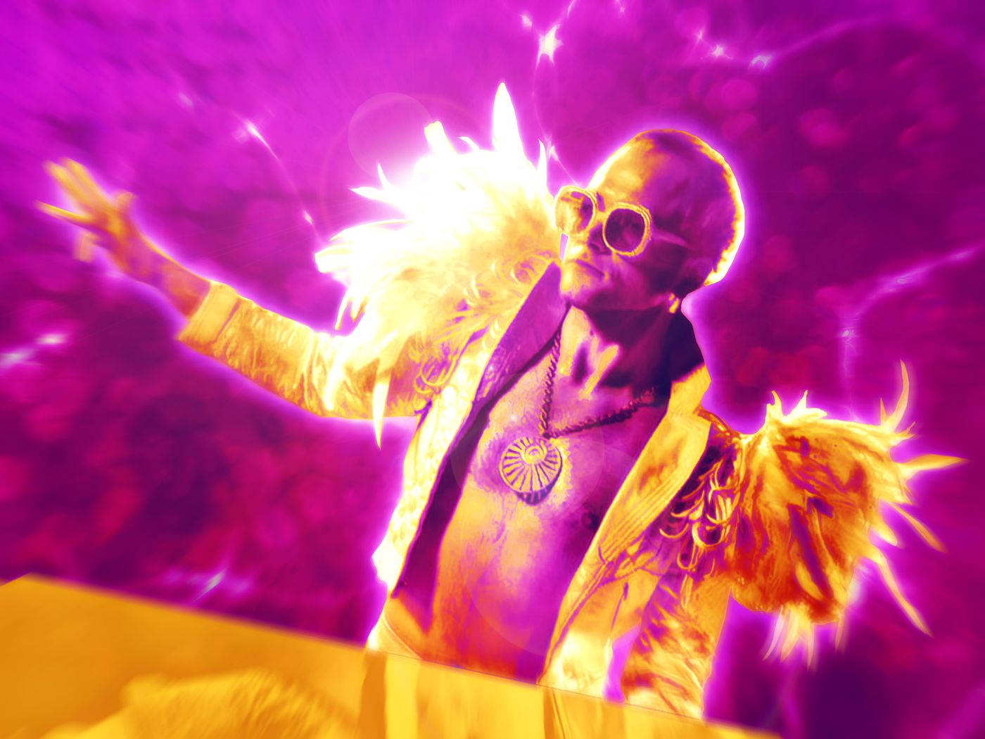 Rocketman, gold jacket, sunglasses, HD Desktop Wallpaper