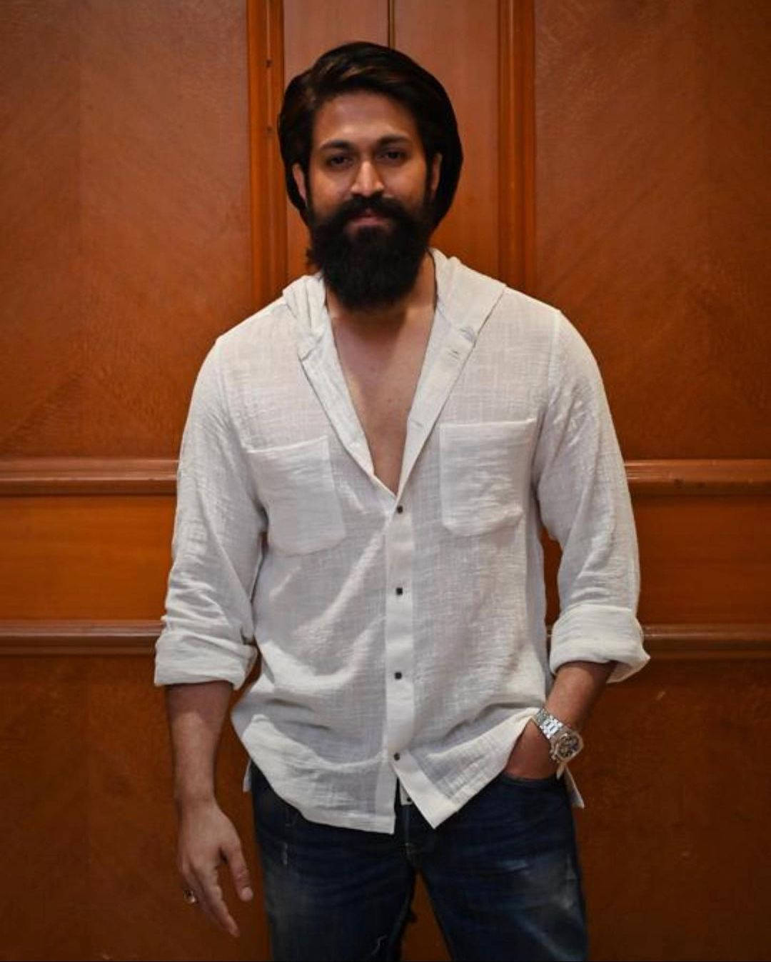 Rocking Star Yash, white polo, bearded man, HD Phone Wallpaper
