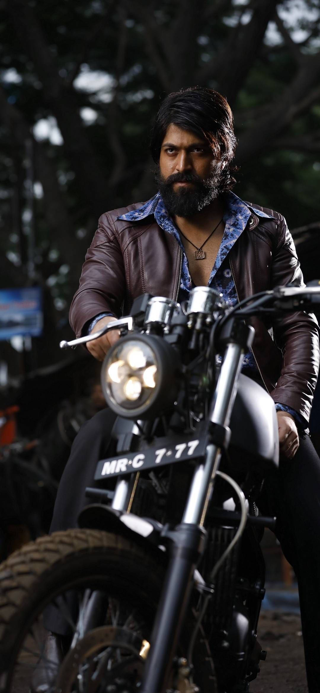 Rocking Star Yash, leather jacket, black motorcycle, Full HD Phone Wallpaper