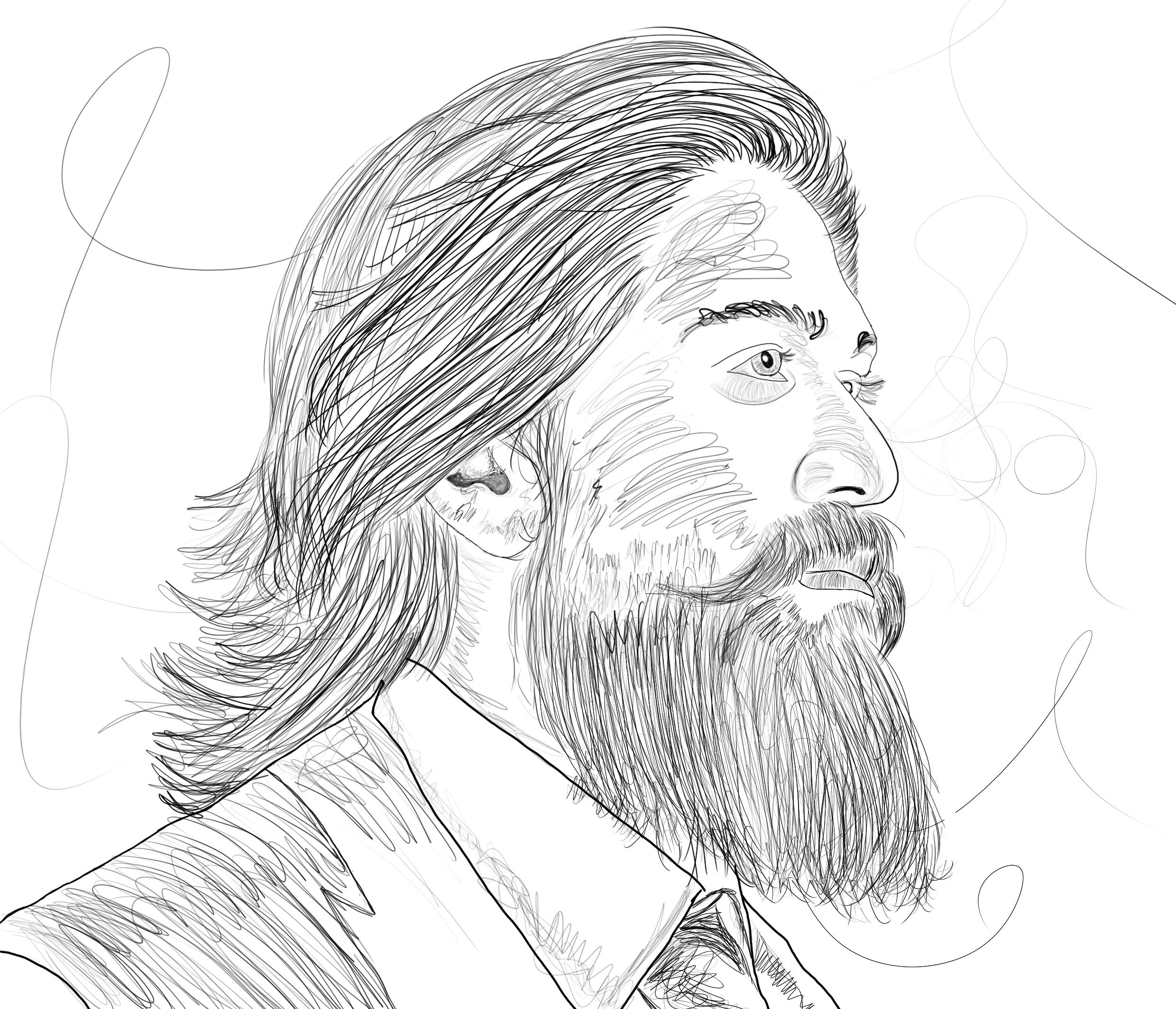 Rocking Star Yash, black and white line drawing, bearded man, Full HD Desktop Wallpaper