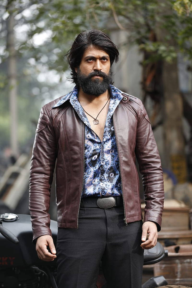 Rocking Star Yash, brown leather jacket, motorcycle, SD Phone Wallpaper