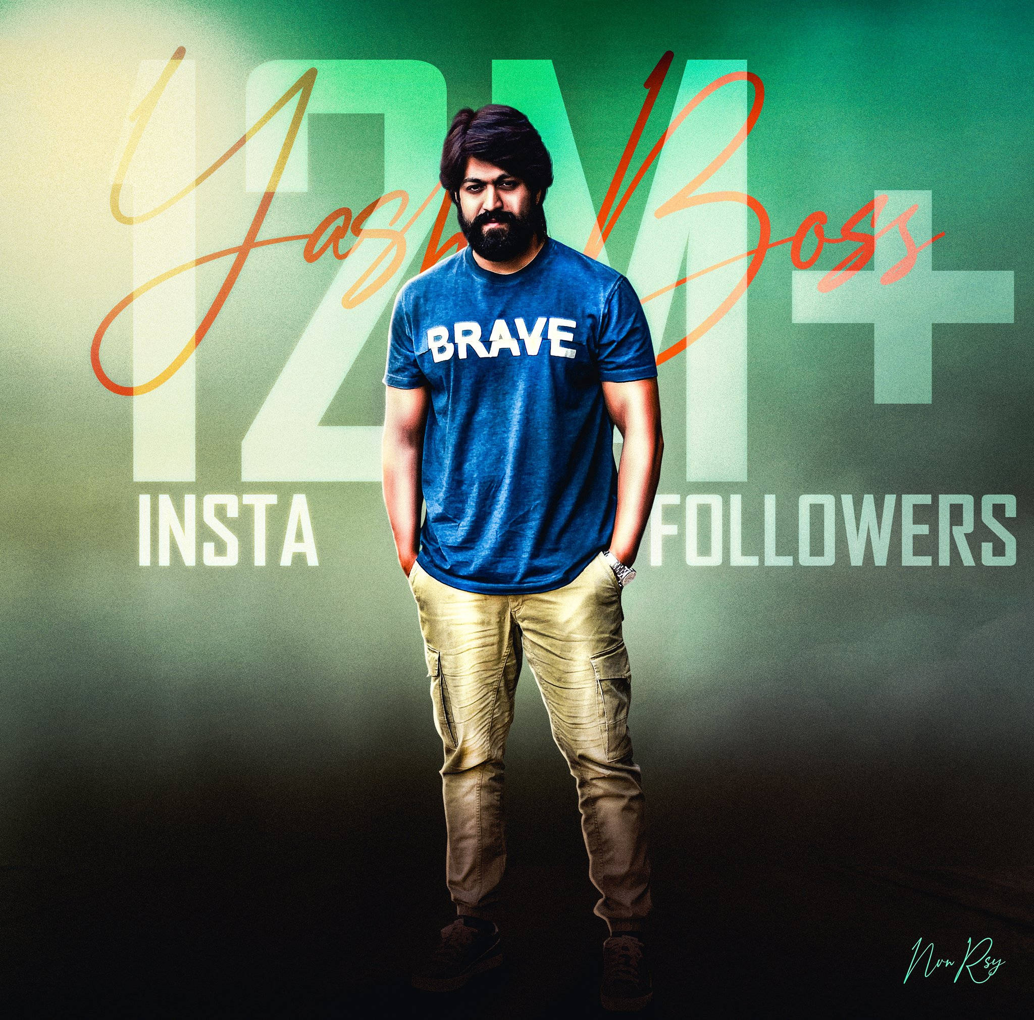 Rocking Star Yash, BRAVE t-shirt, khaki pants, Full HD Desktop Wallpaper