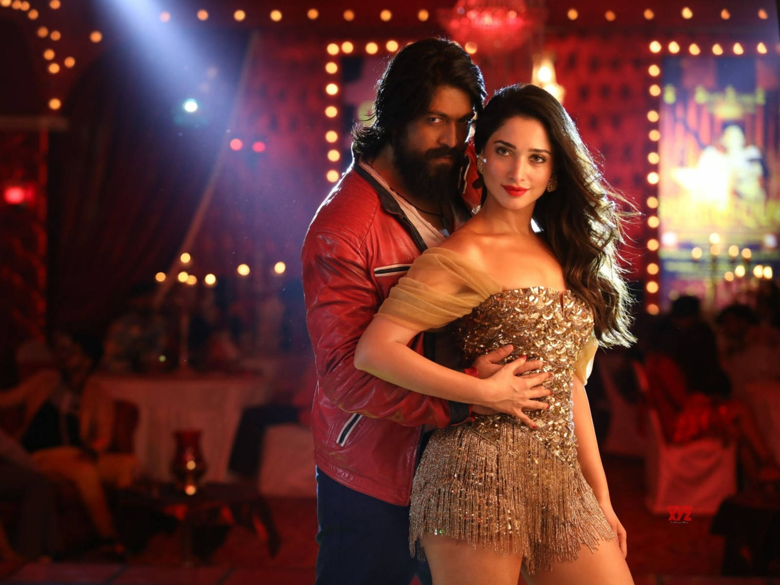 Rocking Star Yash, red leather jacket, glittering gold dress, HD Desktop Wallpaper