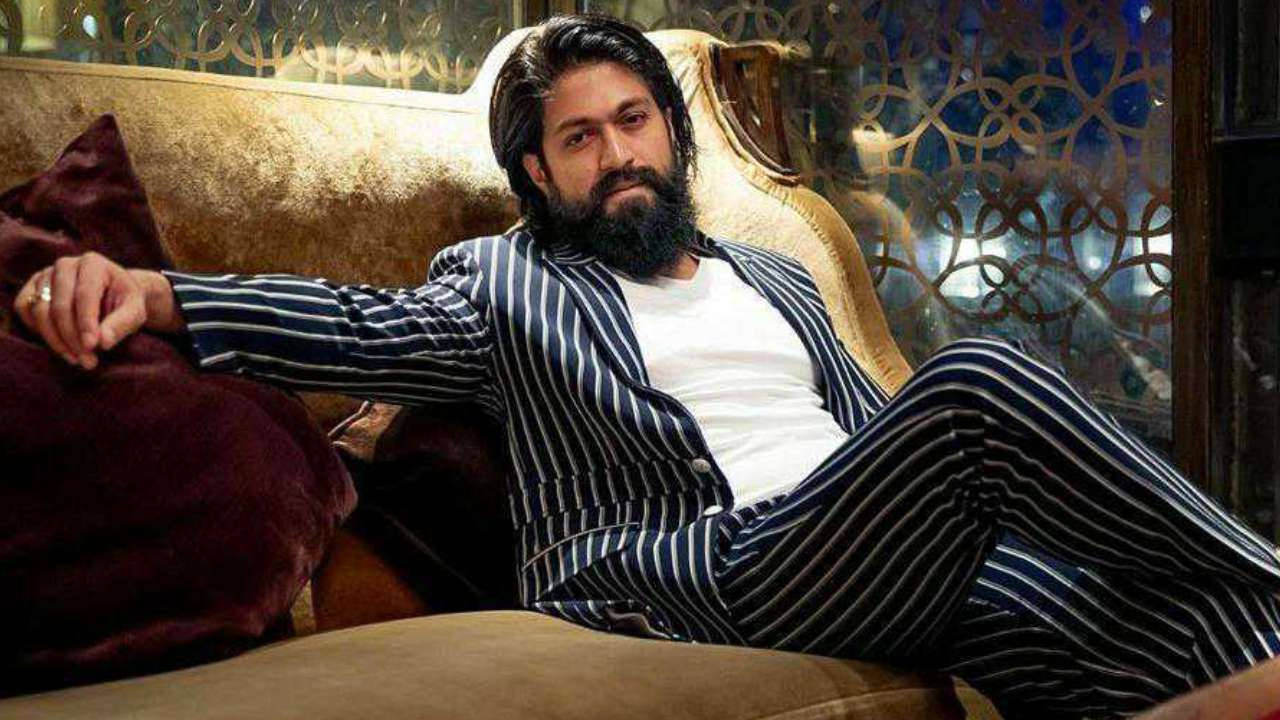 Rocking Star Yash, blue striped suit, plush gold chair, HD Desktop Wallpaper
