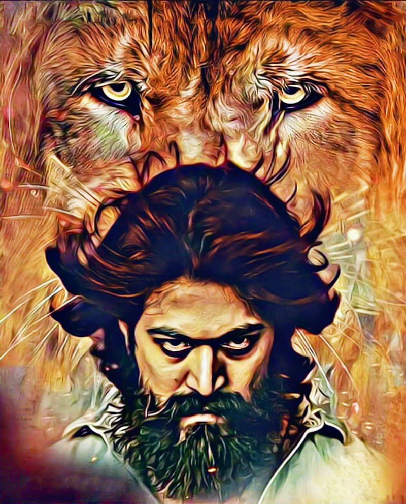 Rocking Star Yash, lion, bearded man, SD Phone Wallpaper