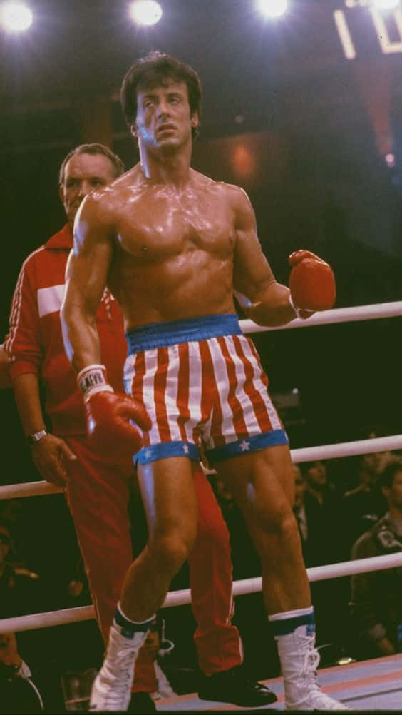 Rocky Balboa, red white blue striped shorts, lit ring, SD Phone Wallpaper