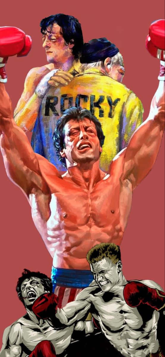 Rocky Balboa, red background, illustrated montage, SD Phone Wallpaper