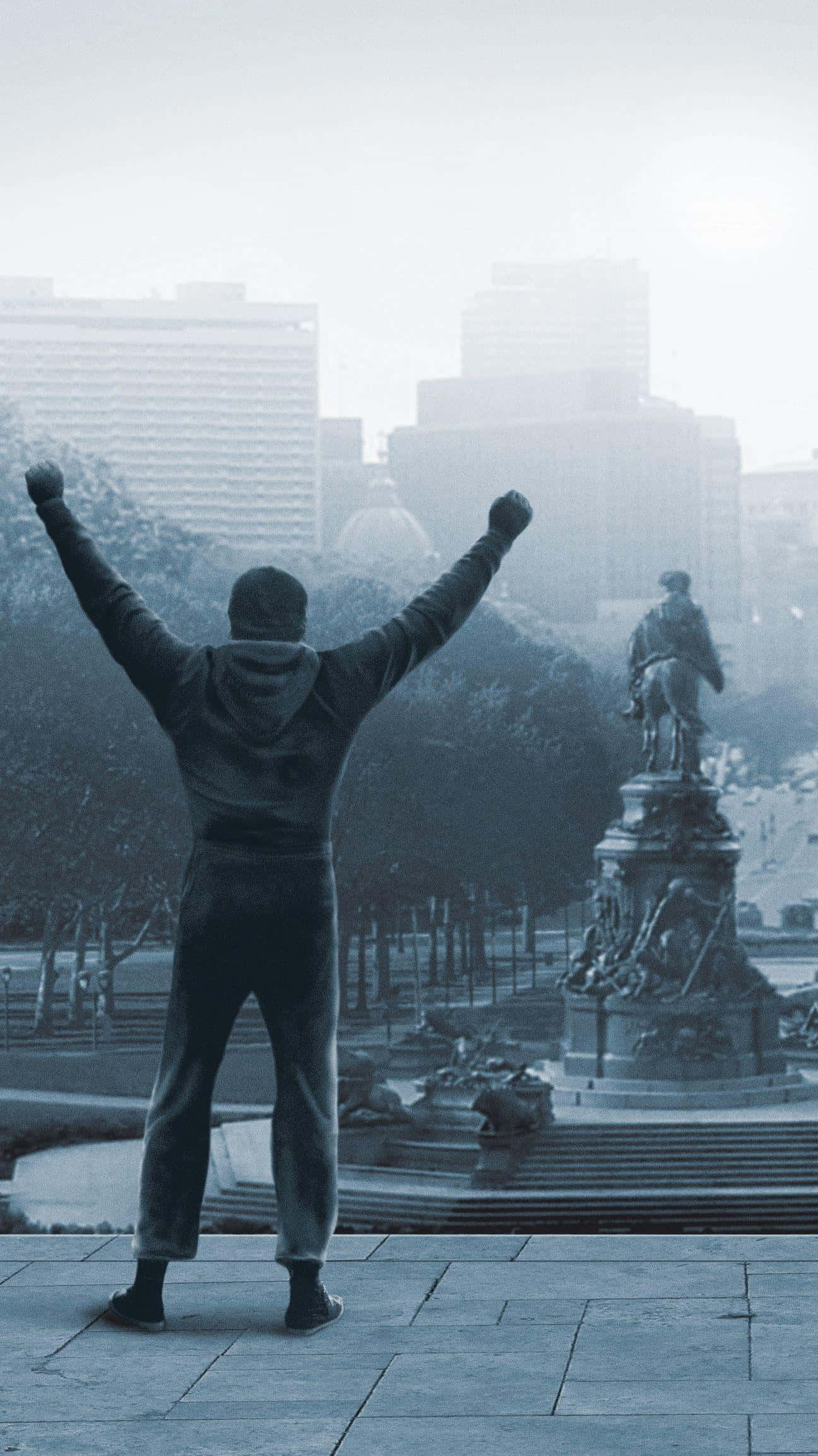 Rocky Balboa, urban park, city skyline, Full HD Phone Wallpaper