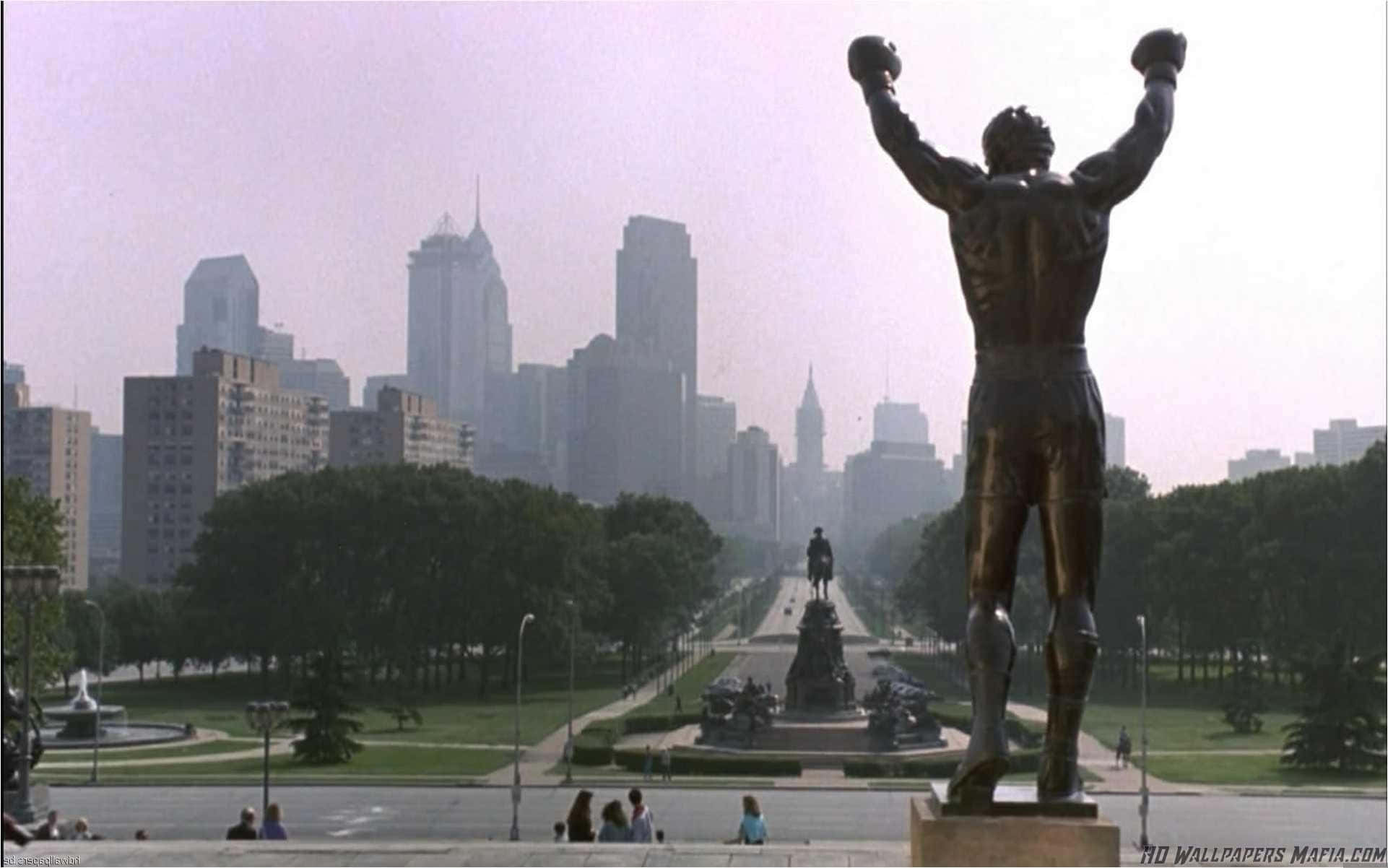 Rocky Balboa, American flag shorts, bronze statue, Full HD Desktop Wallpaper