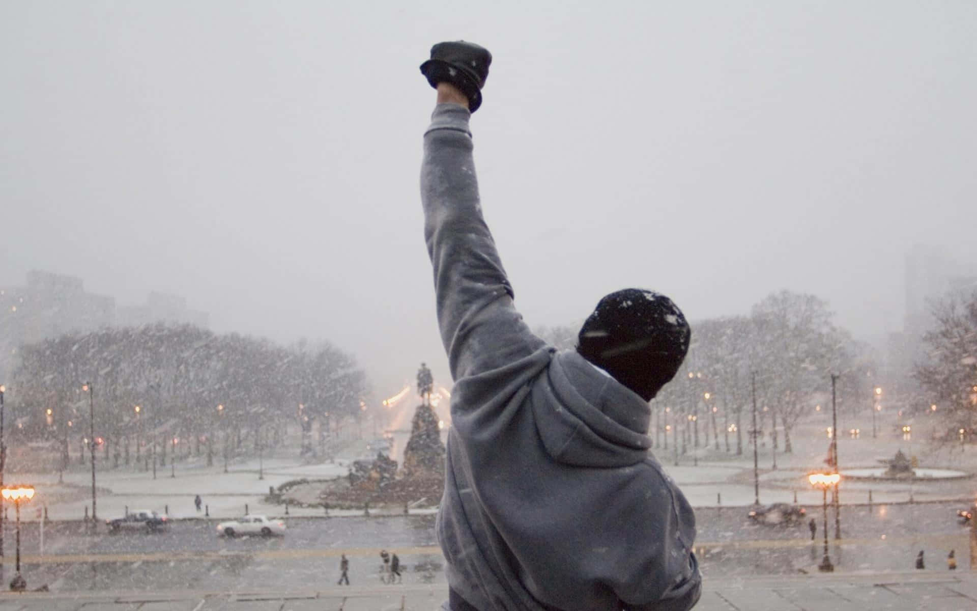 Rocky Balboa, grey hoodie, gloved fist, Full HD Desktop Wallpaper
