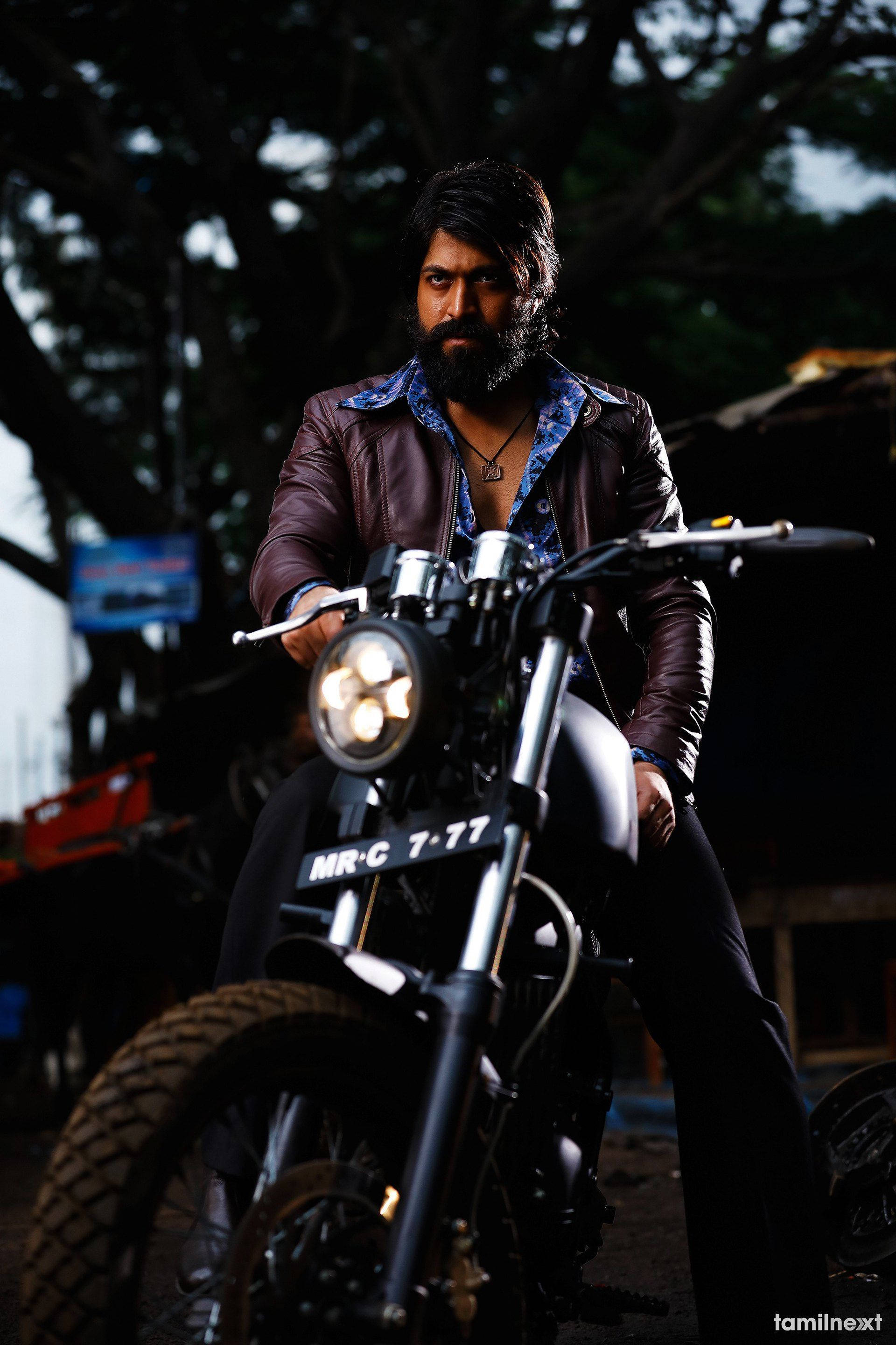 Rocky Bhai, leather jacket, black motorcycle, 2K Phone Wallpaper