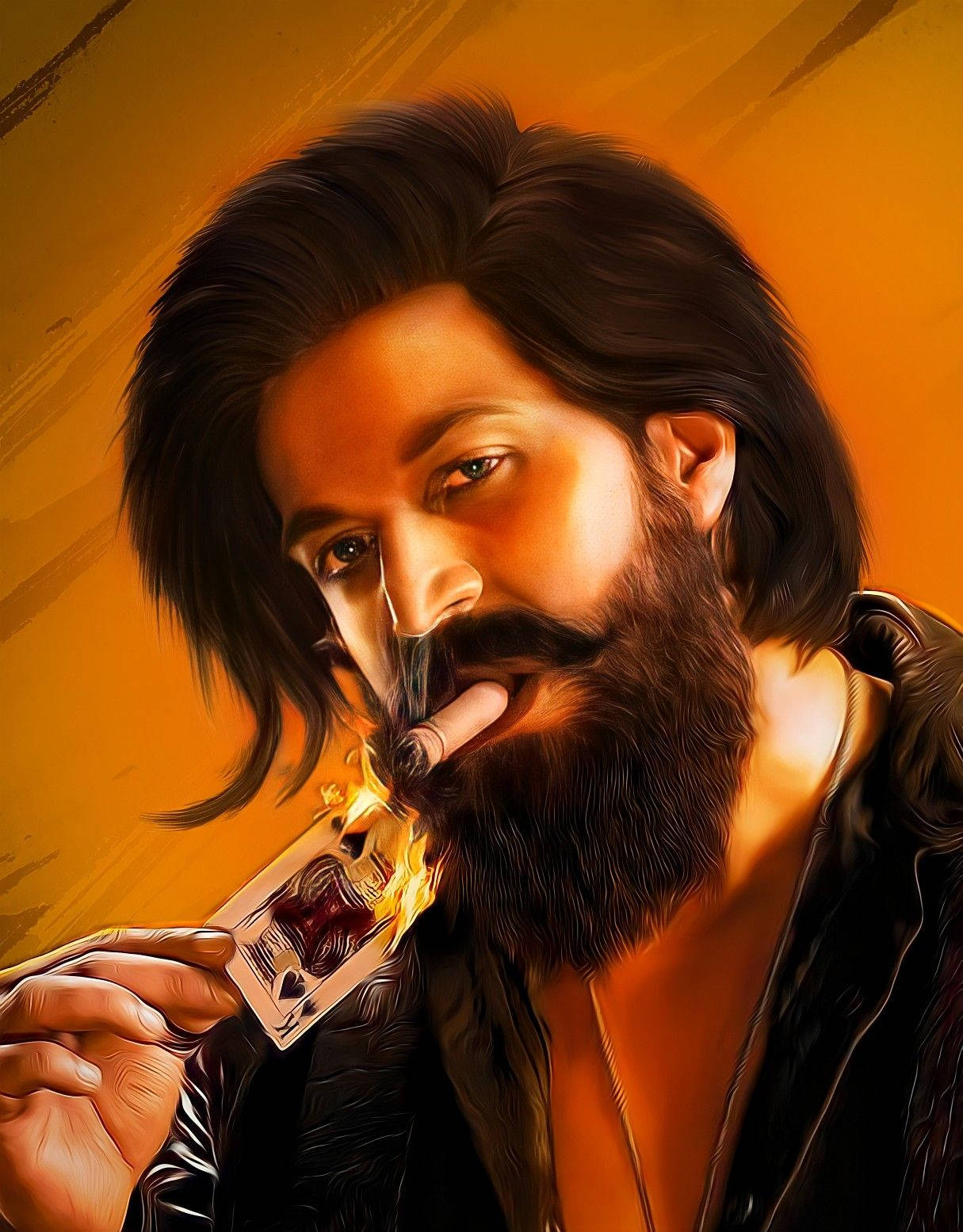 Rocky Bhai, cigar, burning playing card, HD Phone Wallpaper