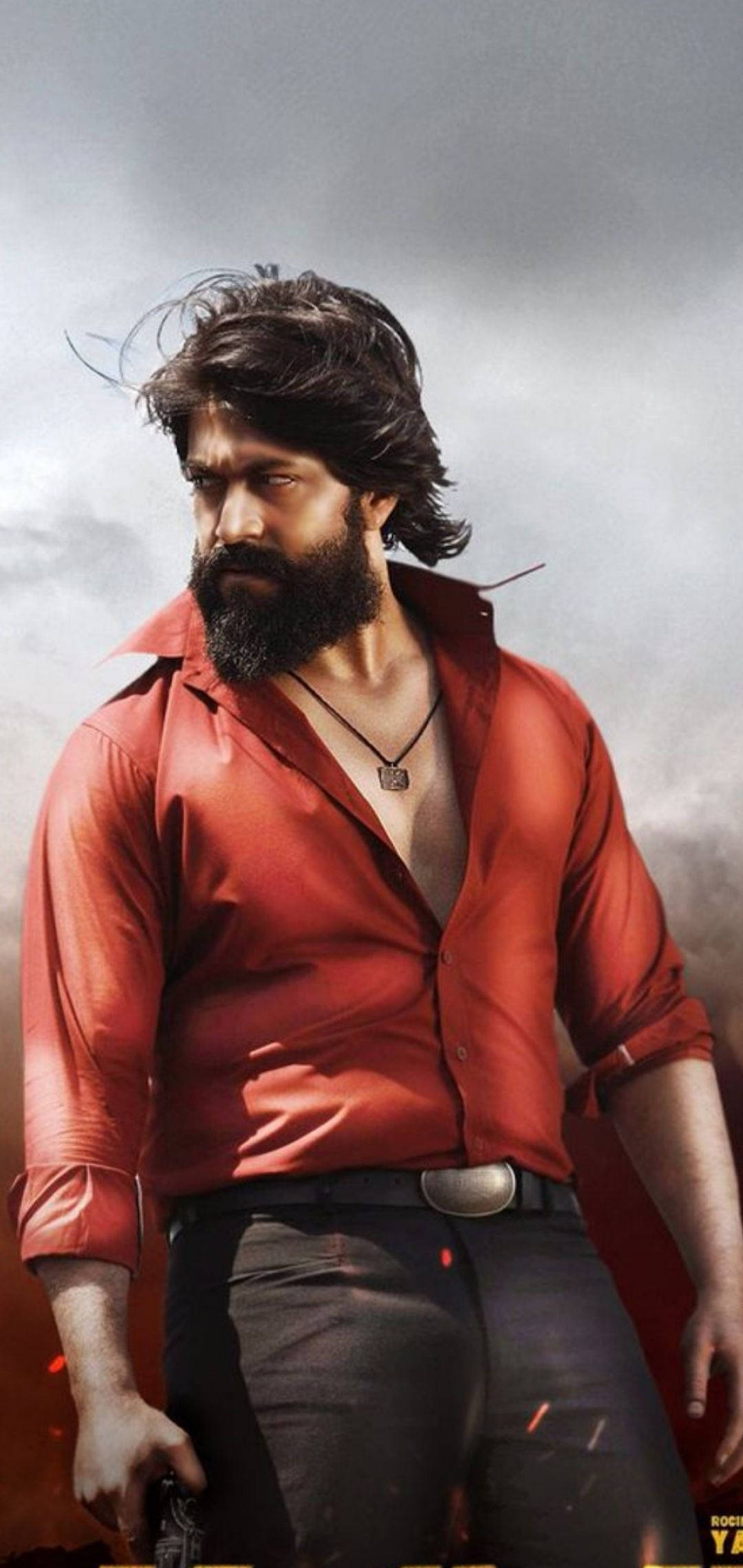 Rocky Bhai, red shirt, stormy gray sky, Full HD Phone Wallpaper