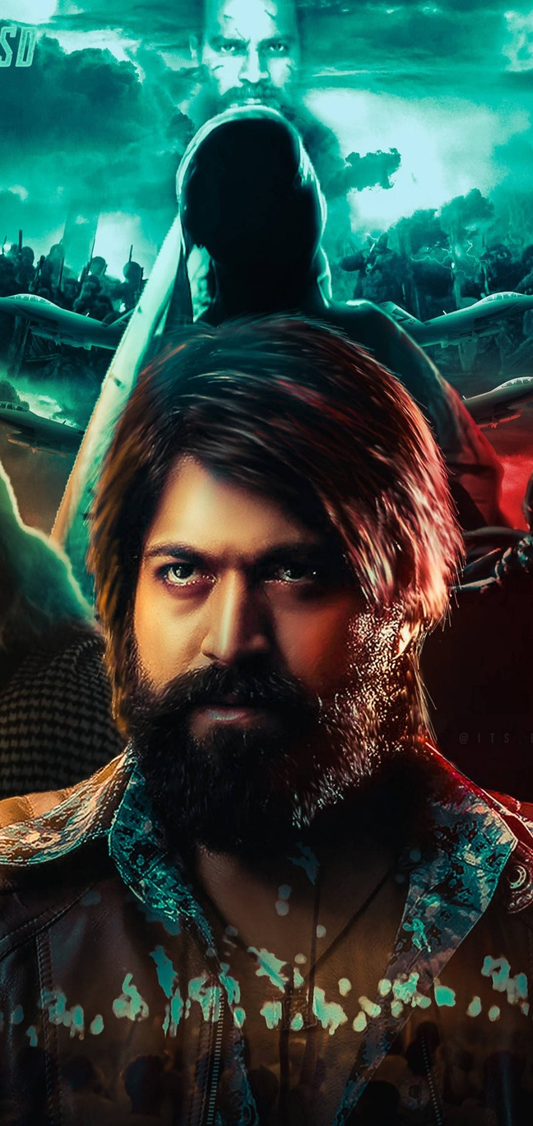 Rocky Bhai, leather jacket, teal-hued battlefield, Full HD Phone Wallpaper