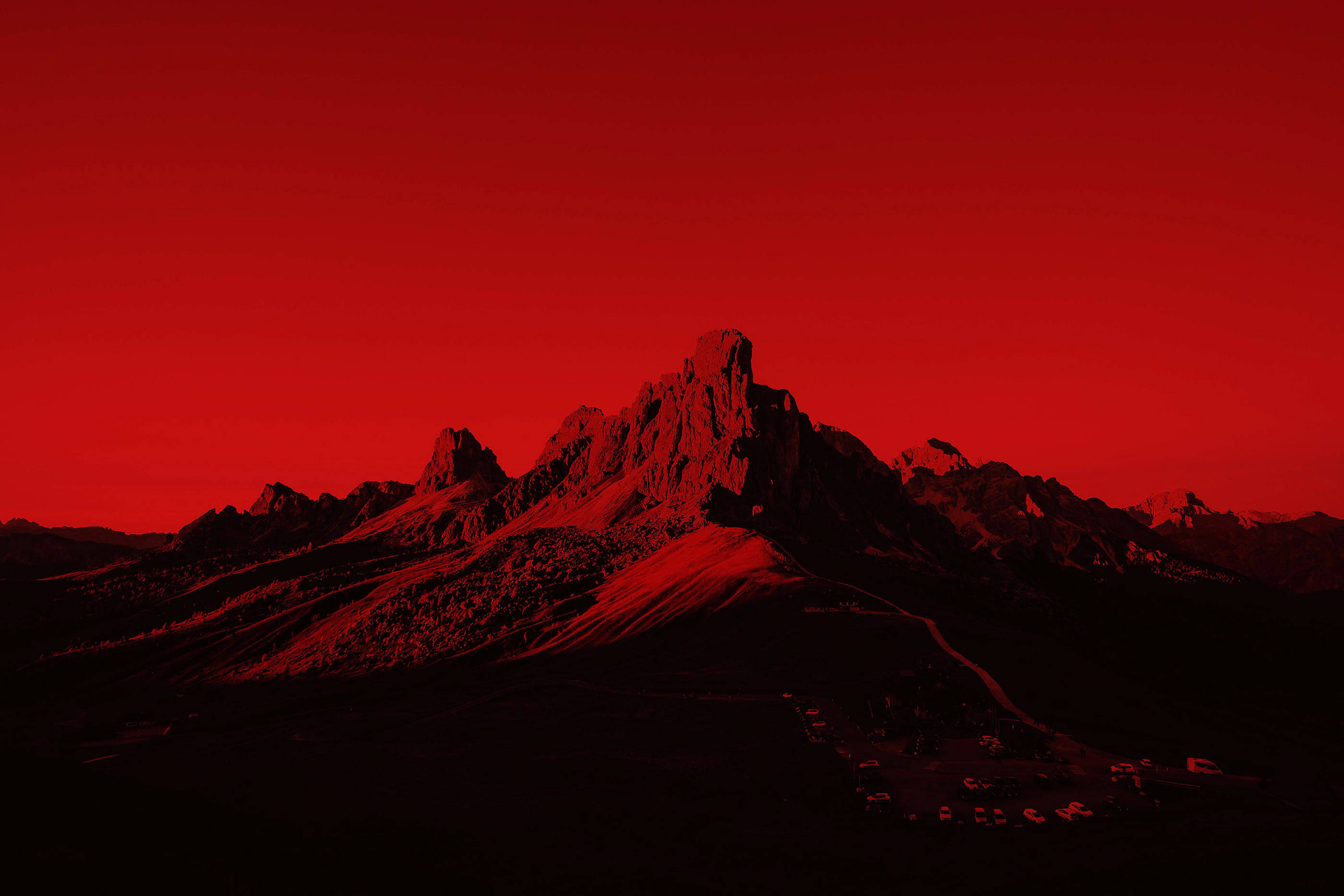 Rocky Red Mountain, crimson sky, dusk, 2K Desktop Wallpaper