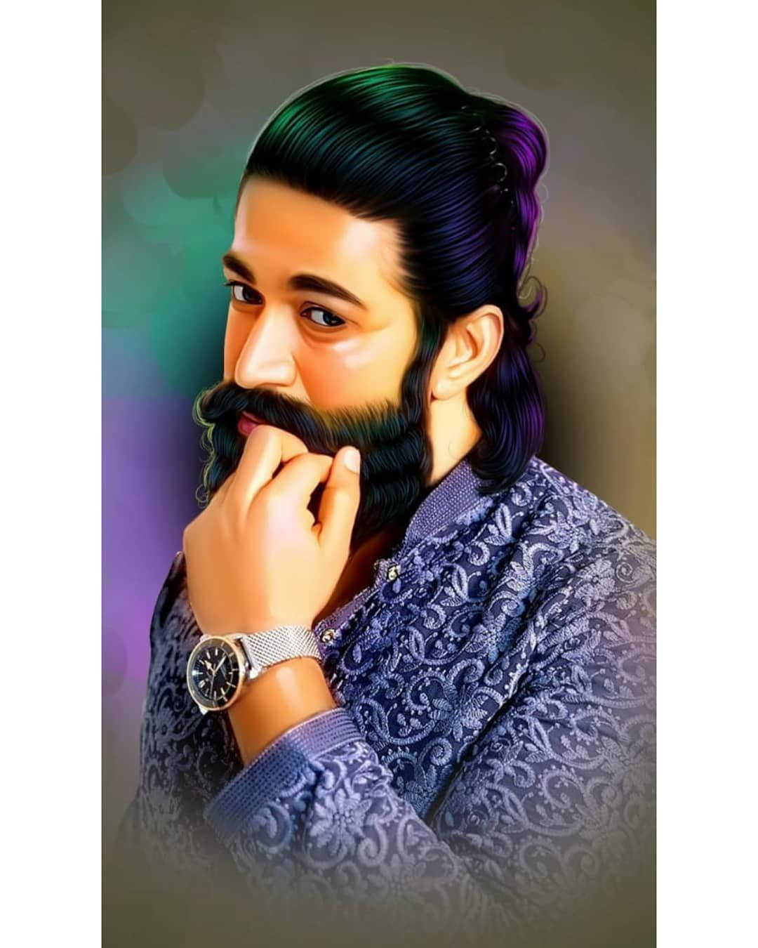 Rocky Bhai, vibrant green and purple hair, full beard, HD Phone Wallpaper