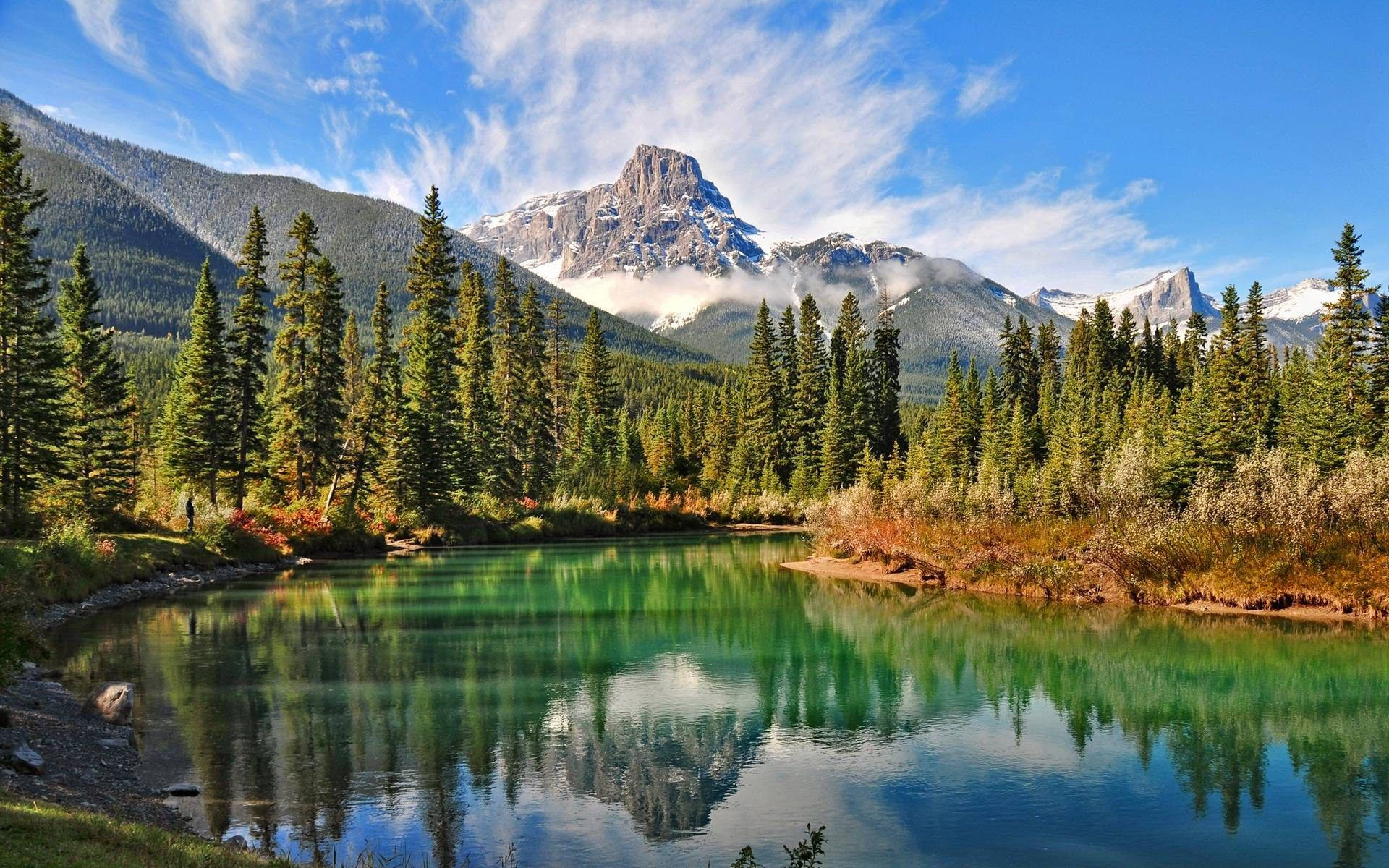 Rocky Mountain National Park, calm lake, snow-capped peaks, Full HD Desktop Wallpaper