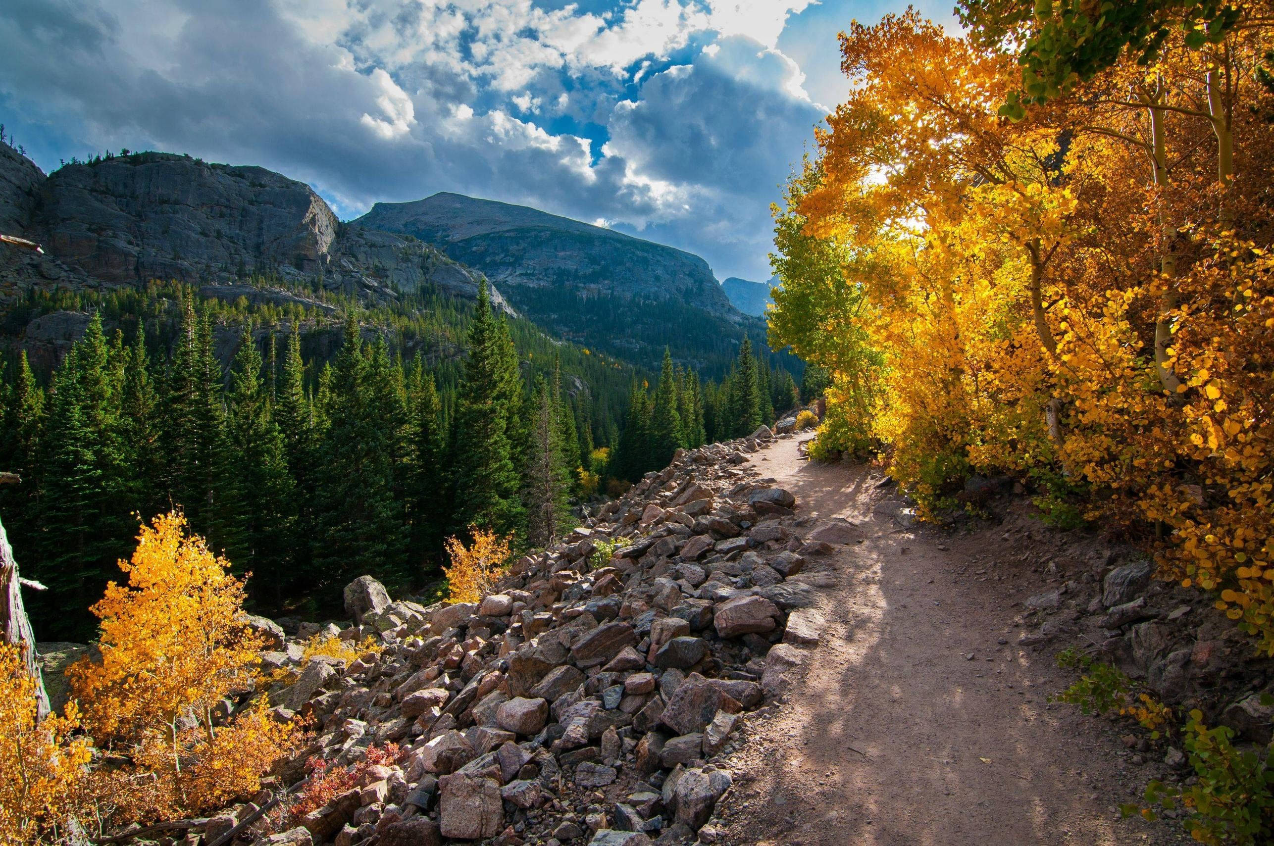 Rocky Mountain National Park, autumn, dirt trail, 2K Desktop Wallpaper