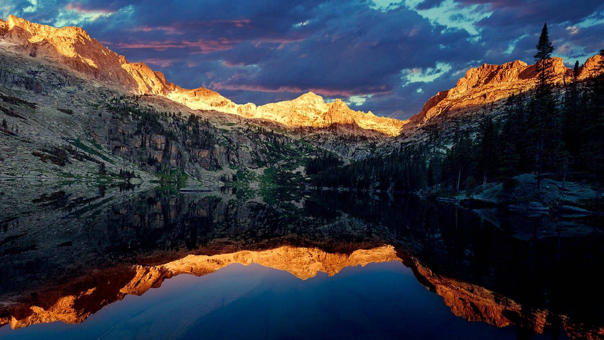 Rocky Mountain National Park, sunlit peaks, alpine lake, Full HD Desktop Wallpaper