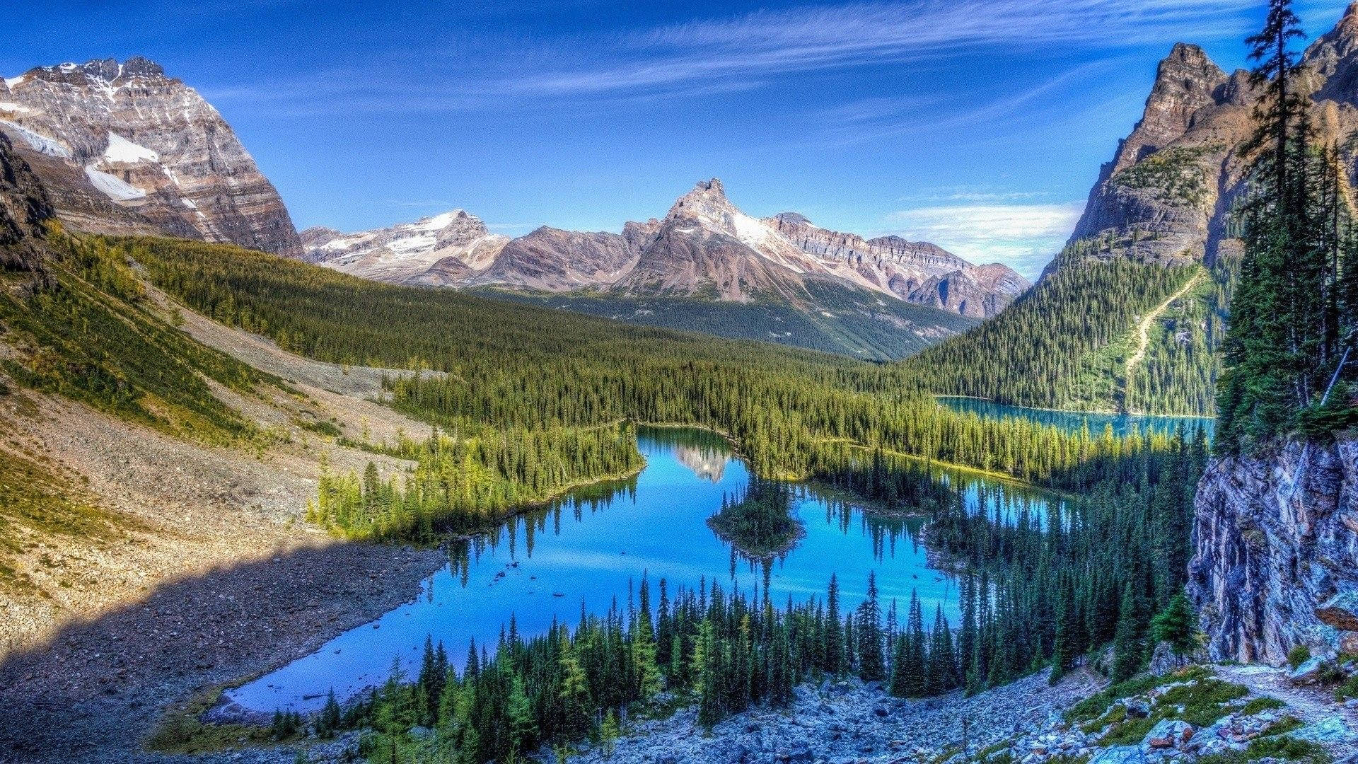 Rocky Mountain National Park, alpine lake, snow-capped peaks, Full HD Desktop Wallpaper