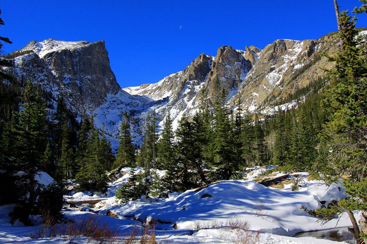 Rocky Mountain National Park, snow, rugged mountain peaks, HD Desktop Wallpaper