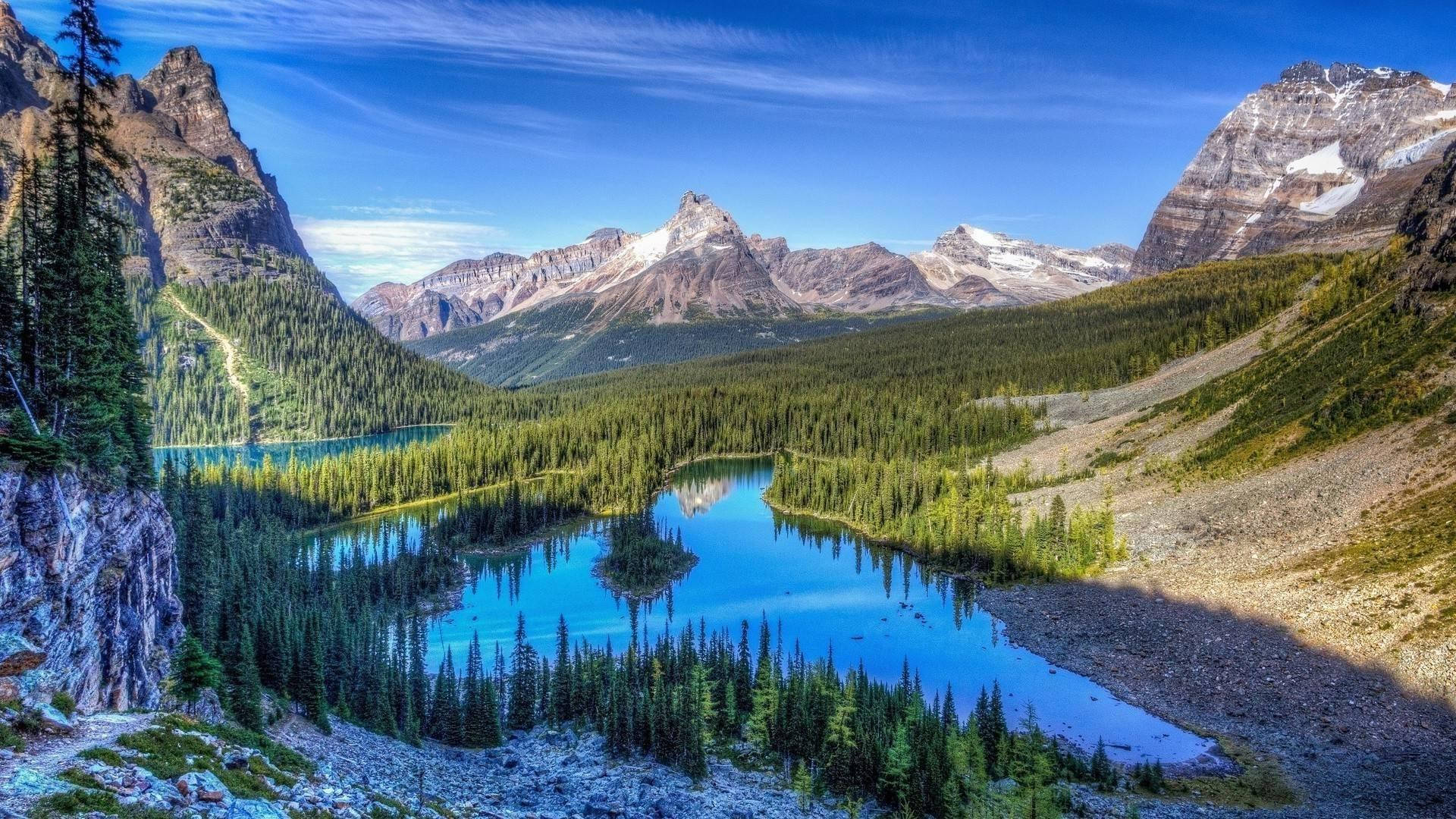 Rocky Mountain National Park, alpine lake, snow-capped peaks, Full HD Desktop Wallpaper
