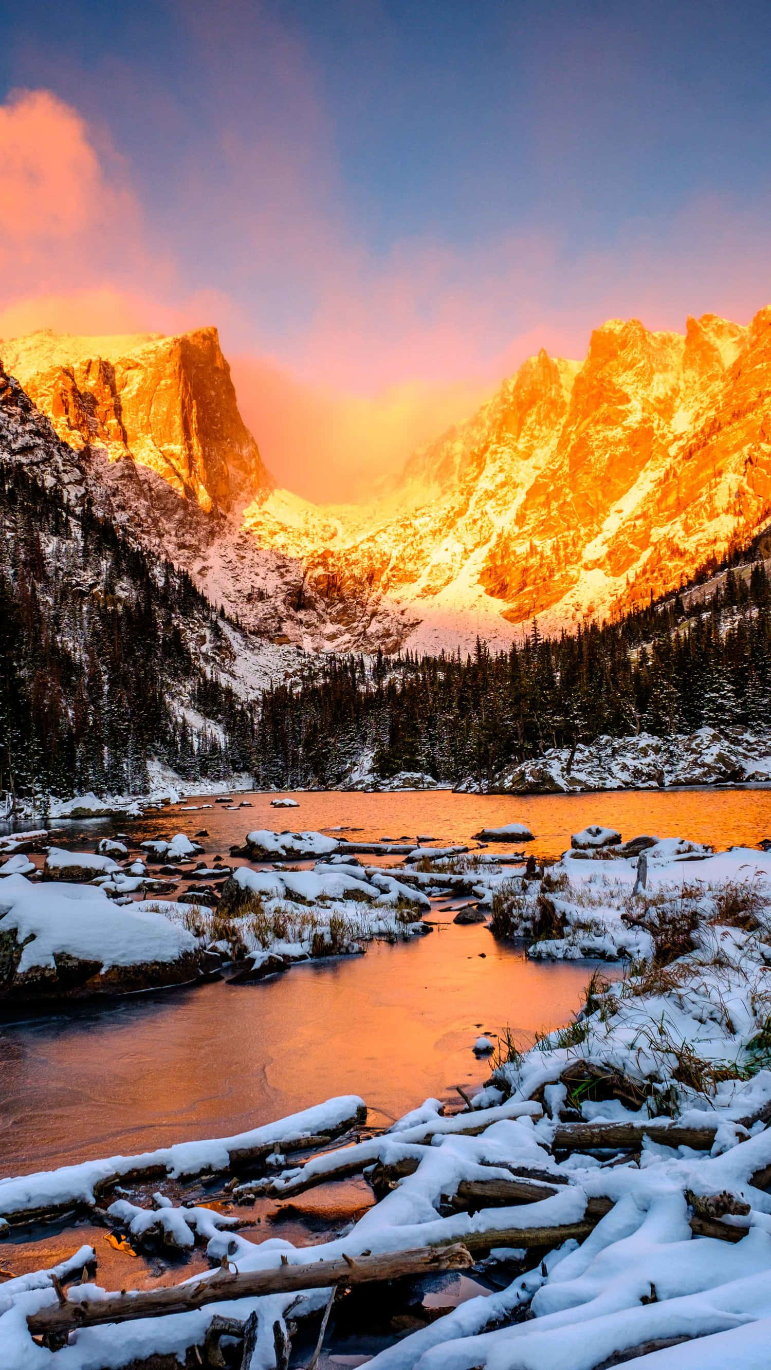 Rocky Mountain National Park, snowy mountains, amber, 2K Phone Wallpaper