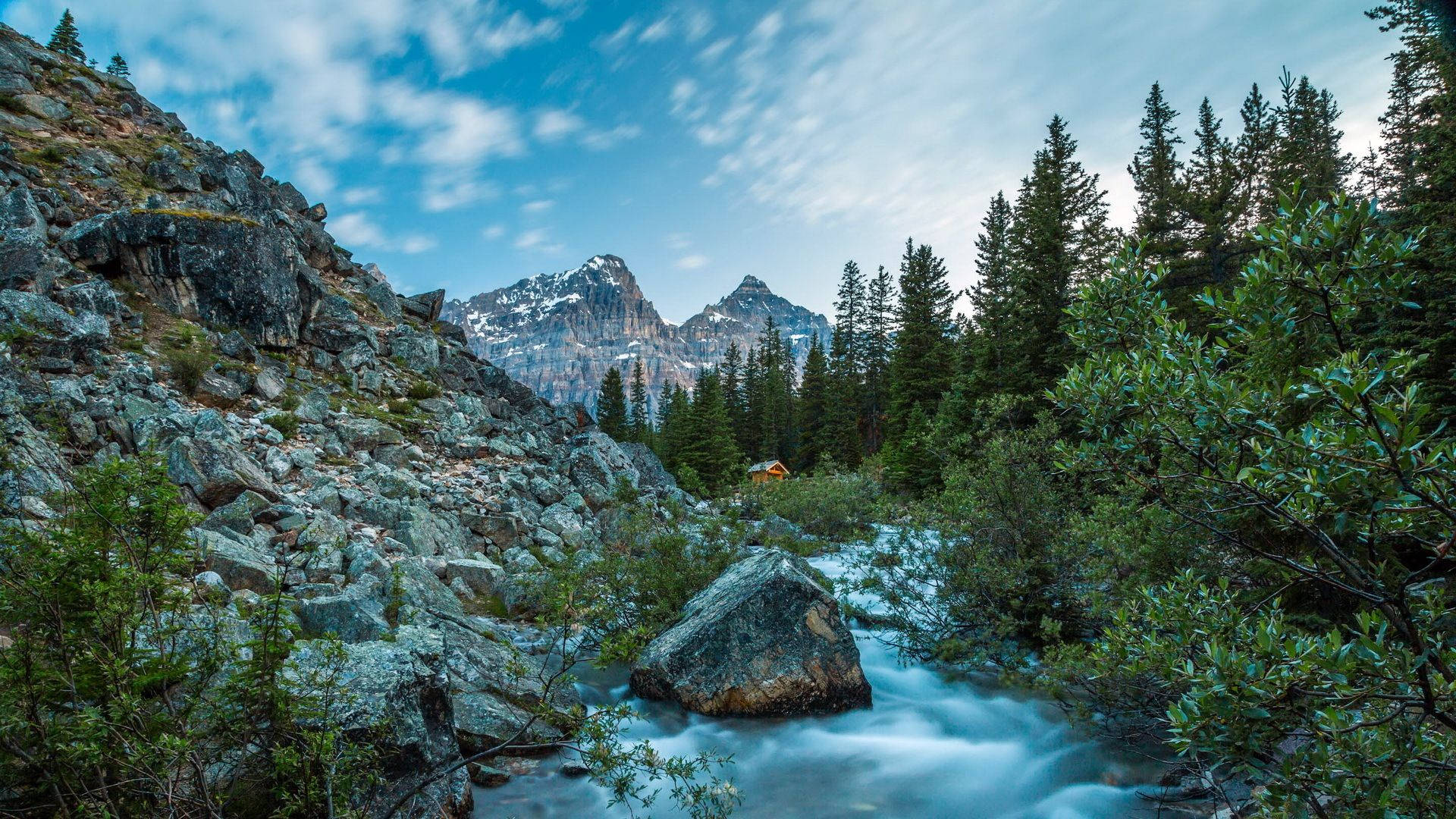 Rocky Mountain National Park, flowing river, rocky terrain, Full HD Desktop Wallpaper