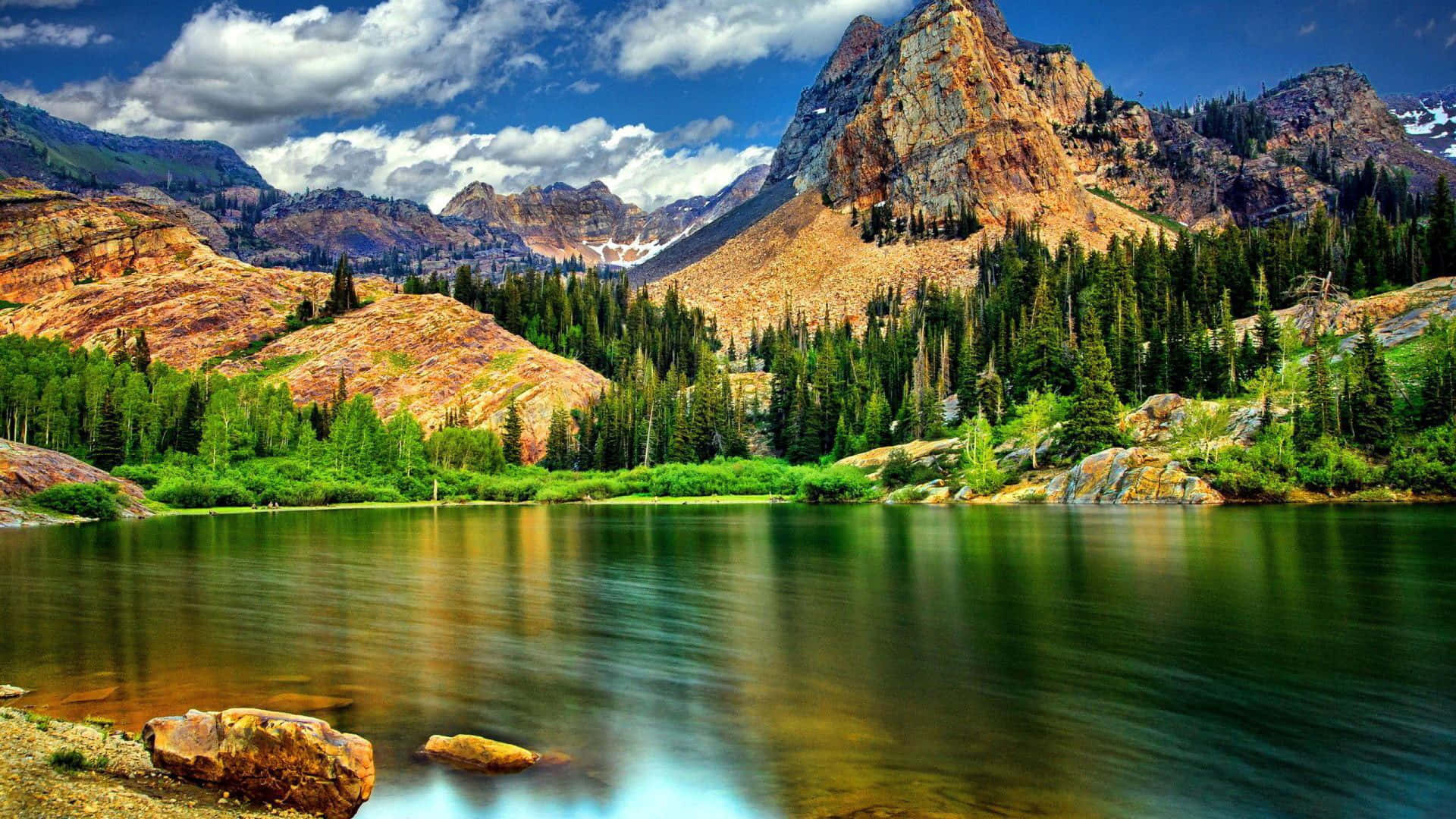 Rocky Mountains, alpine lake, rugged mountains, Full HD Desktop Wallpaper