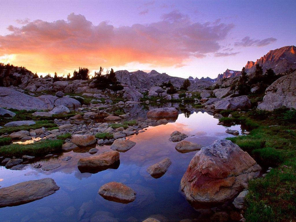 Rocky Mountain, boulders, river, SD Desktop Wallpaper