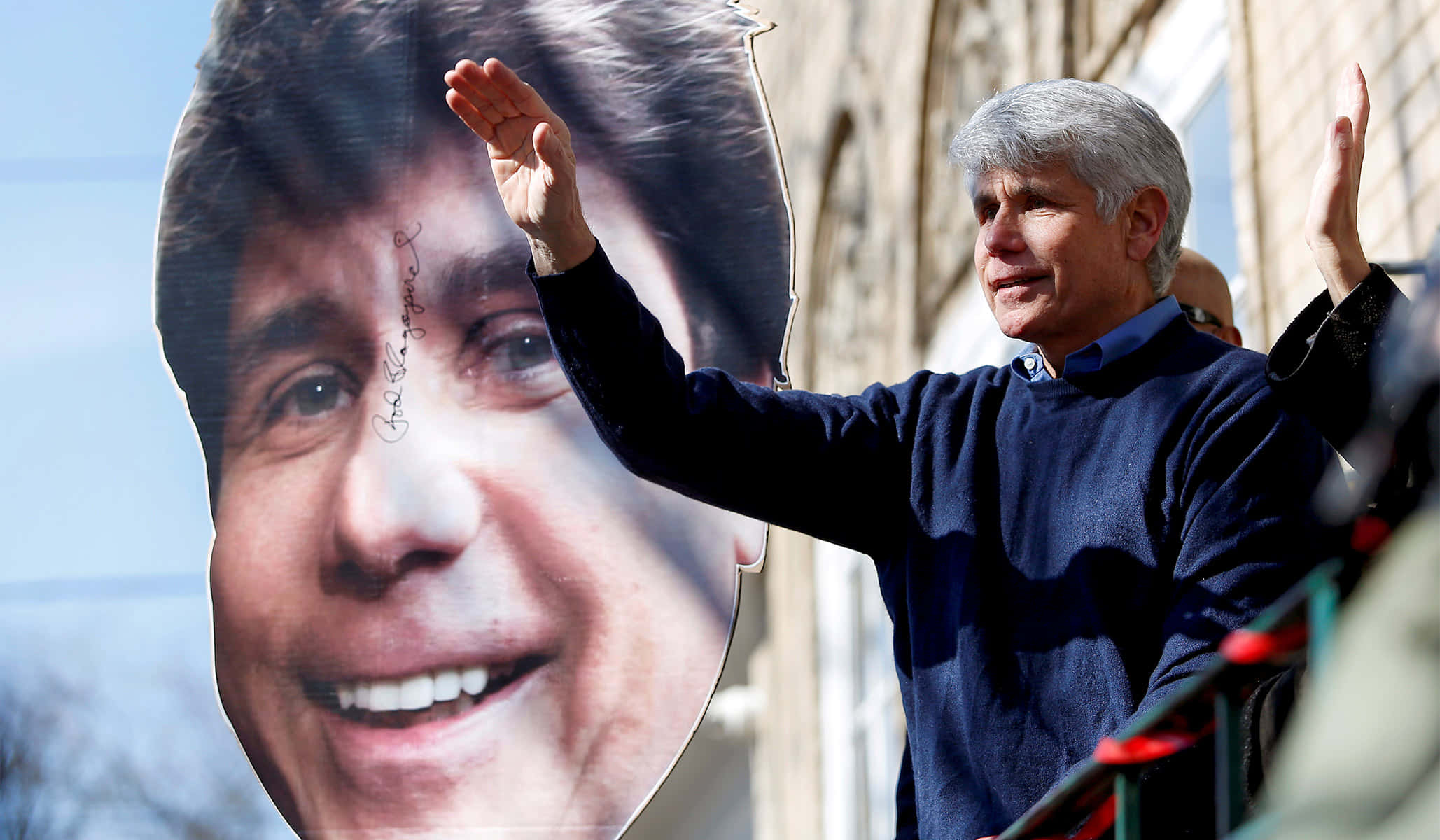Rod Blagojevich, blue sweater, giant cutout, Full HD Desktop Wallpaper