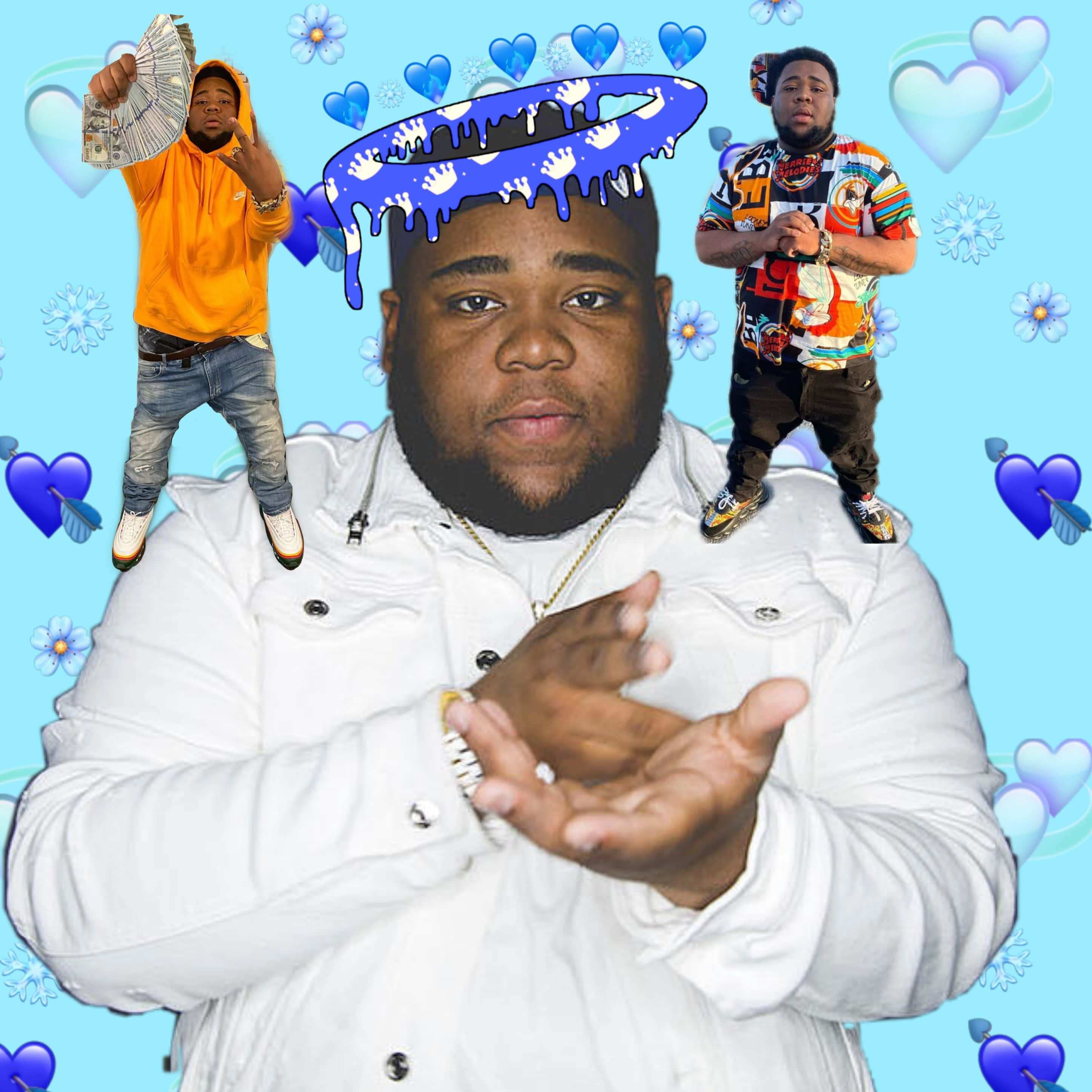 Rod Wave, light blue background, hearts, 2K Desktop Wallpaper
