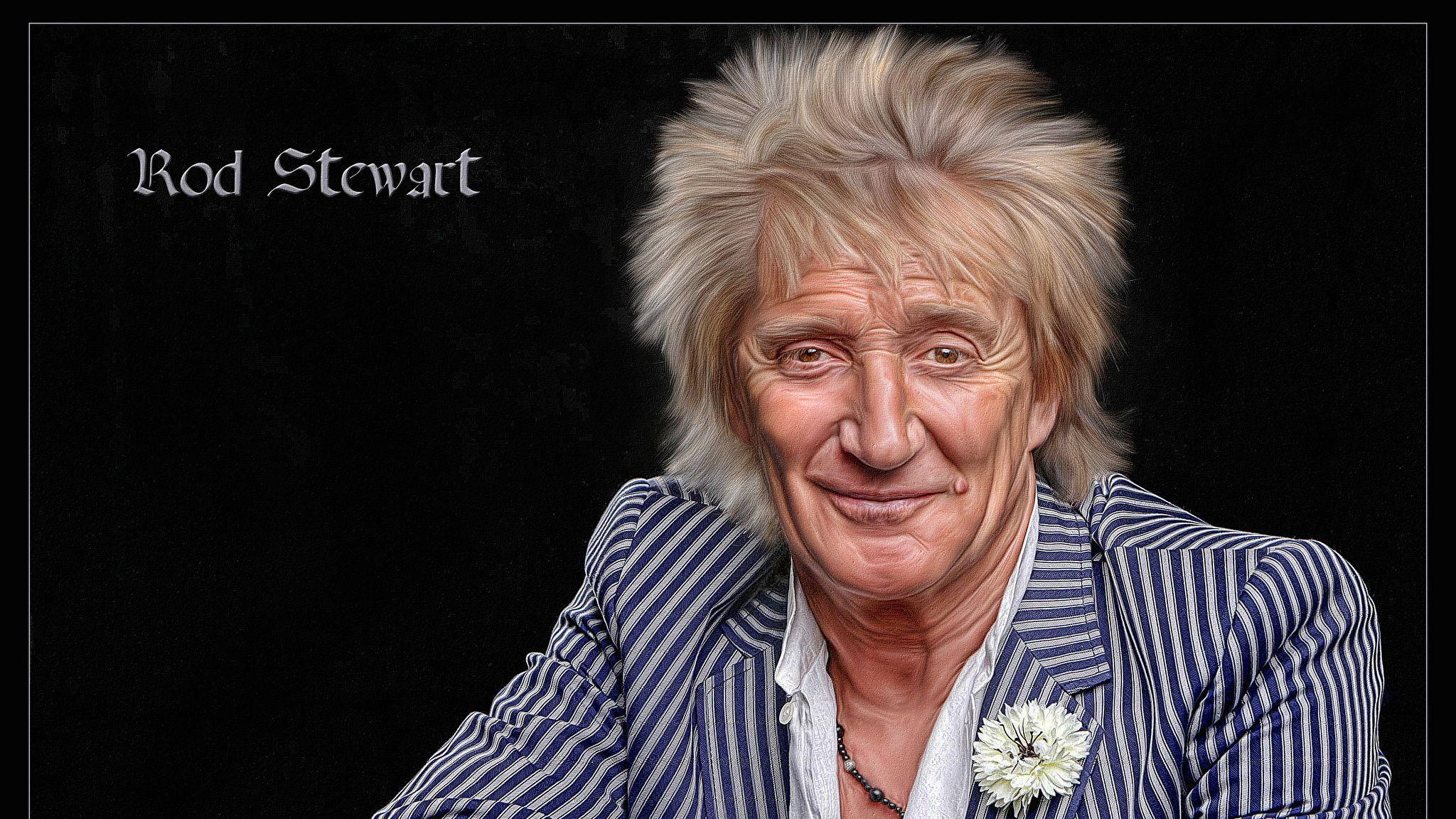 Rod Stewart, blue striped jacket, white flower, Full HD Desktop Wallpaper