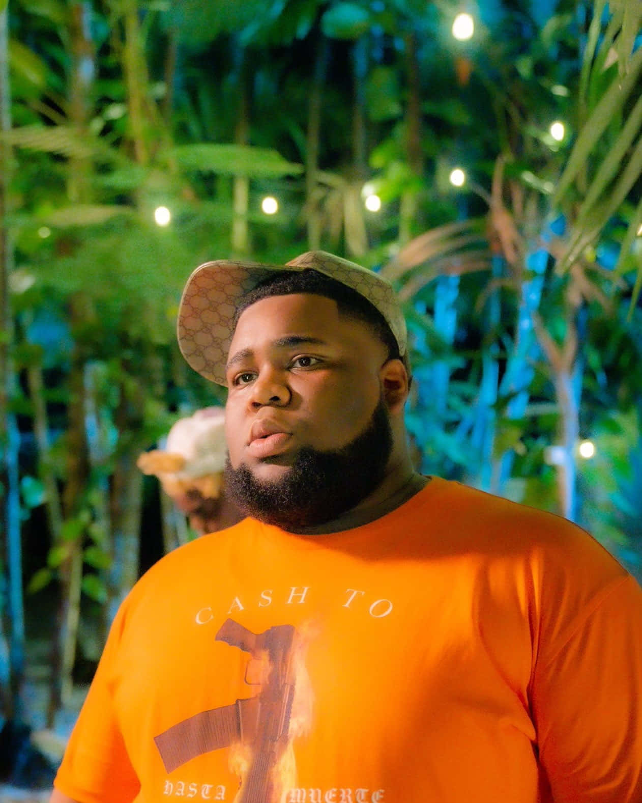 Rod Wave, orange t-shirt, patterned cap, HD Phone Wallpaper