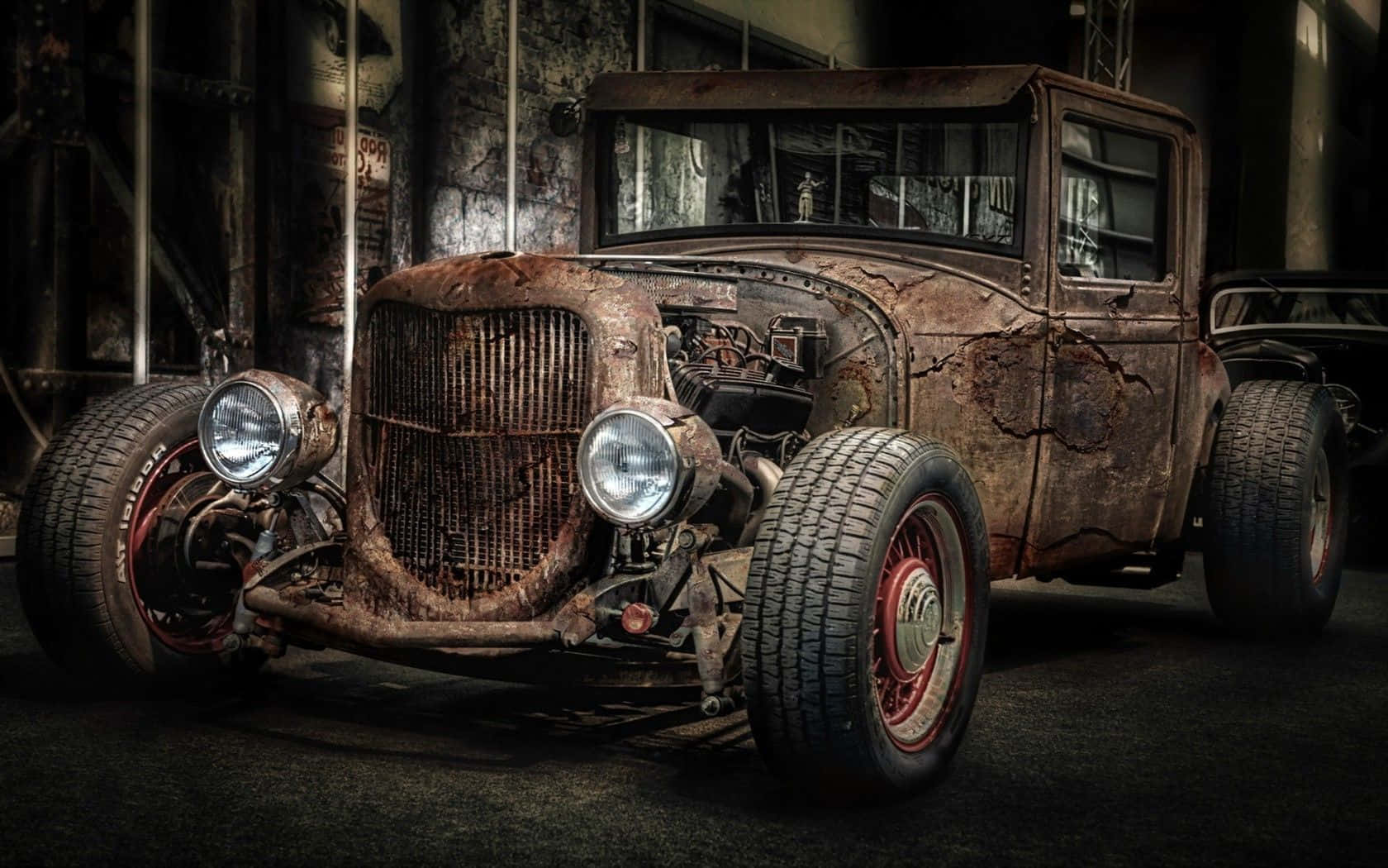 hot rod, rusted vintage hot rod, exposed engine, HD Desktop Wallpaper