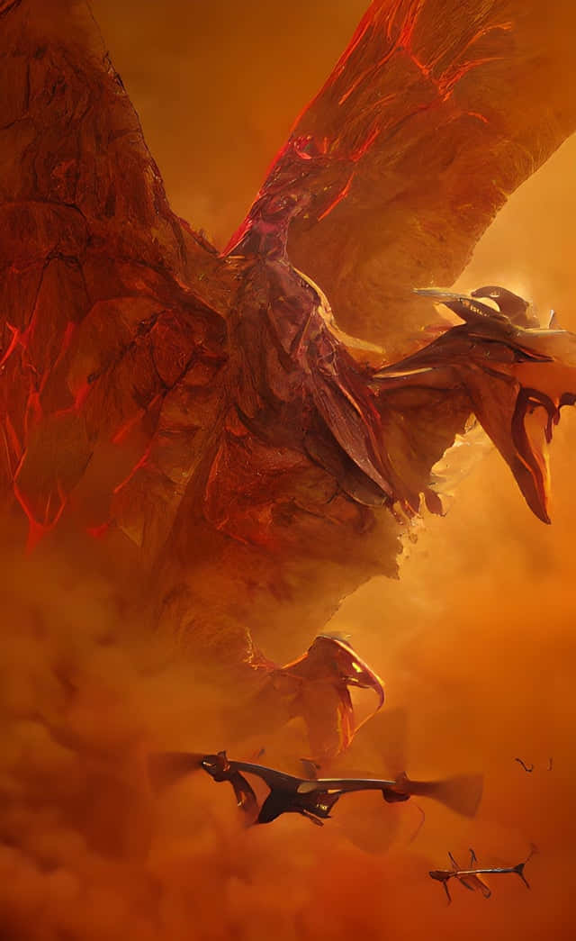 Rodan, fiery dragon, orange-hued sky, SD Phone Wallpaper