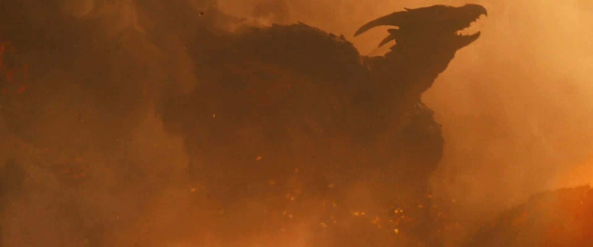 Rodan, monstrous dragon silhouette, swirling orange smoke, Full HD Desktop Wallpaper