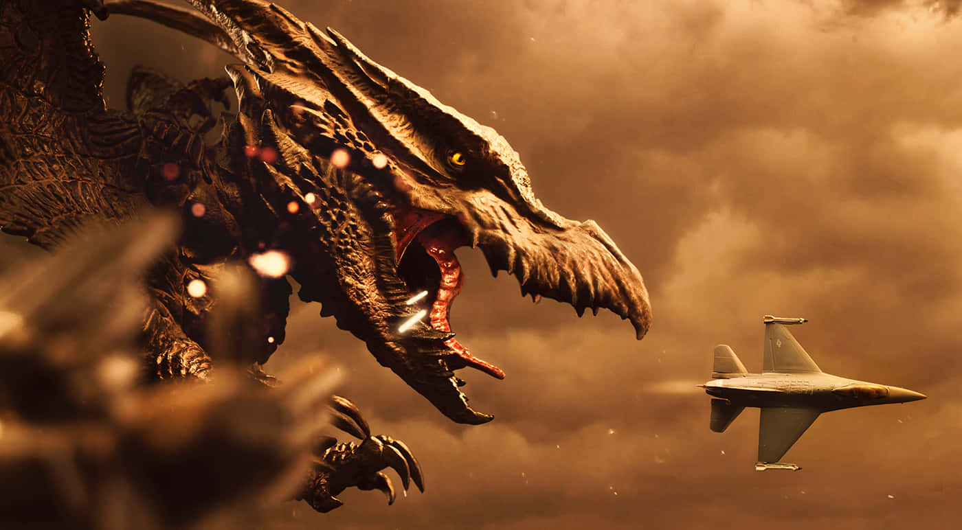 Rodan, glowing yellow eyes, fighter jet, HD Desktop Wallpaper