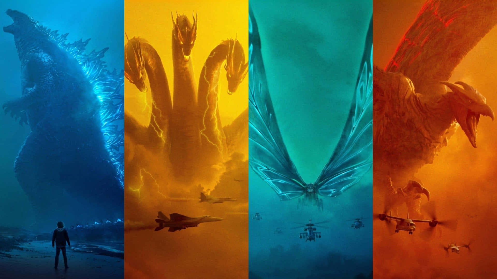 Rodan, kaiju monsters, battle scenes, Full HD Desktop Wallpaper