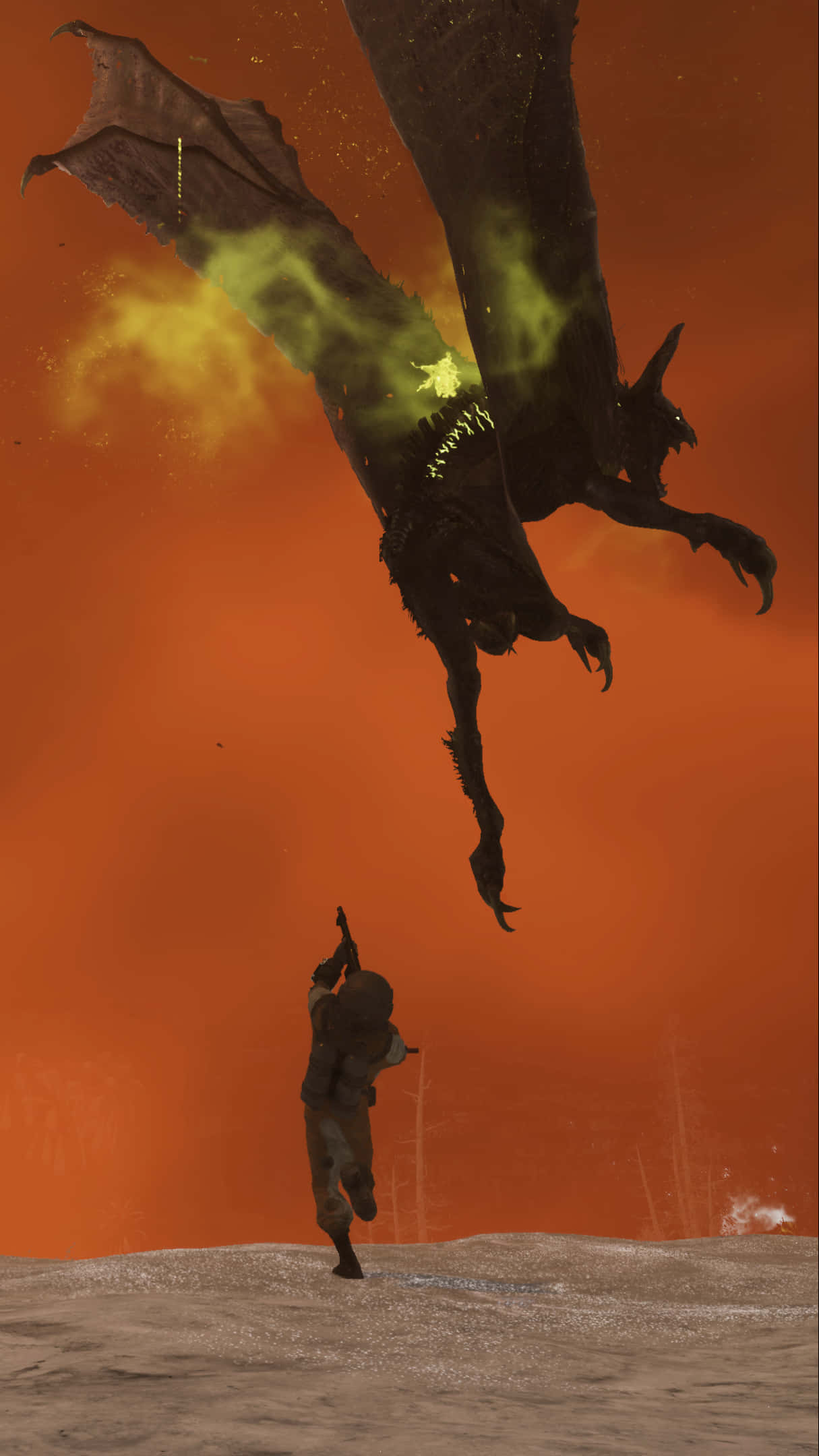 Rodan, dark dragon, glowing green fire, Full HD Phone Wallpaper