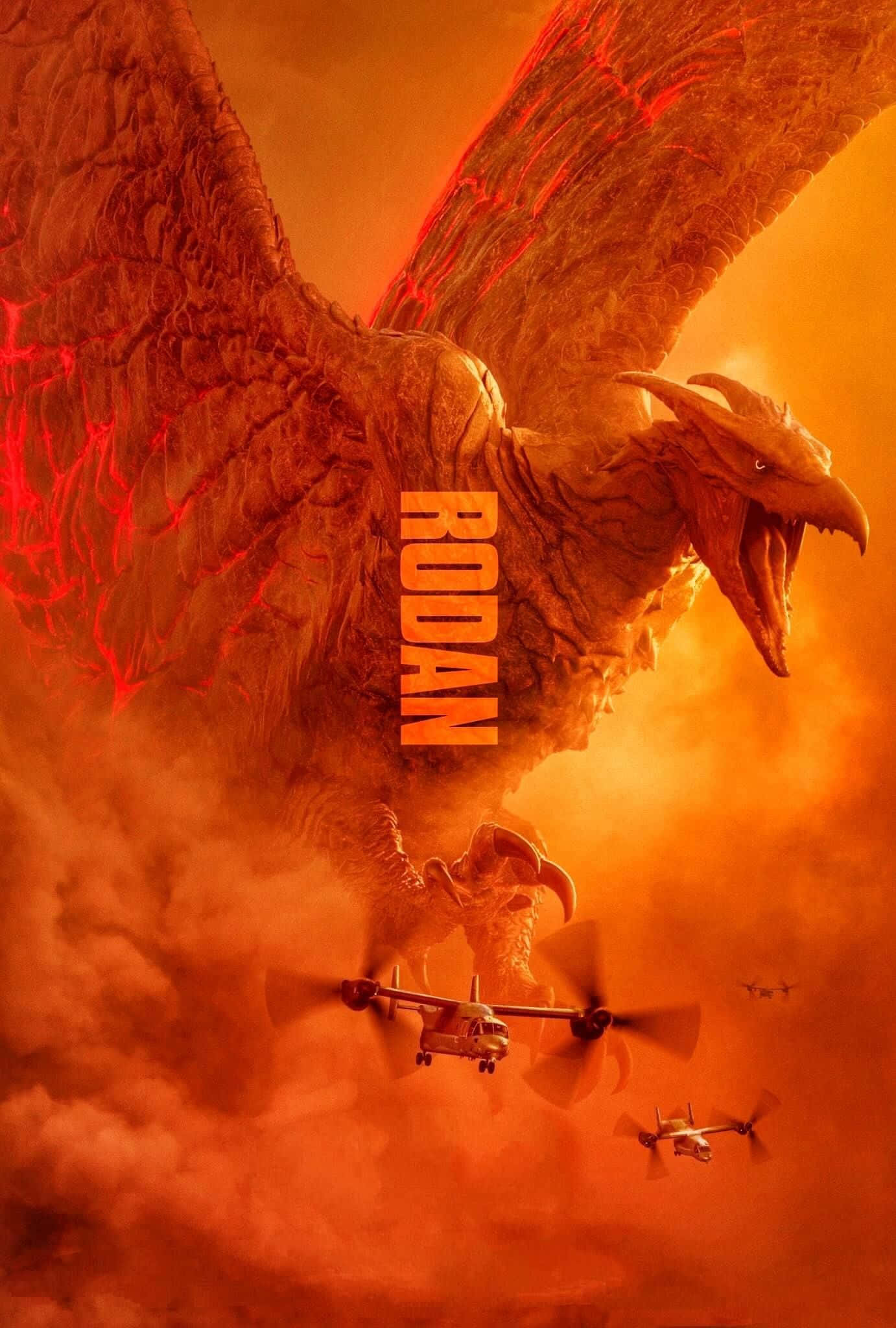 Rodan, fiery-winged, orange sky, Full HD Phone Wallpaper