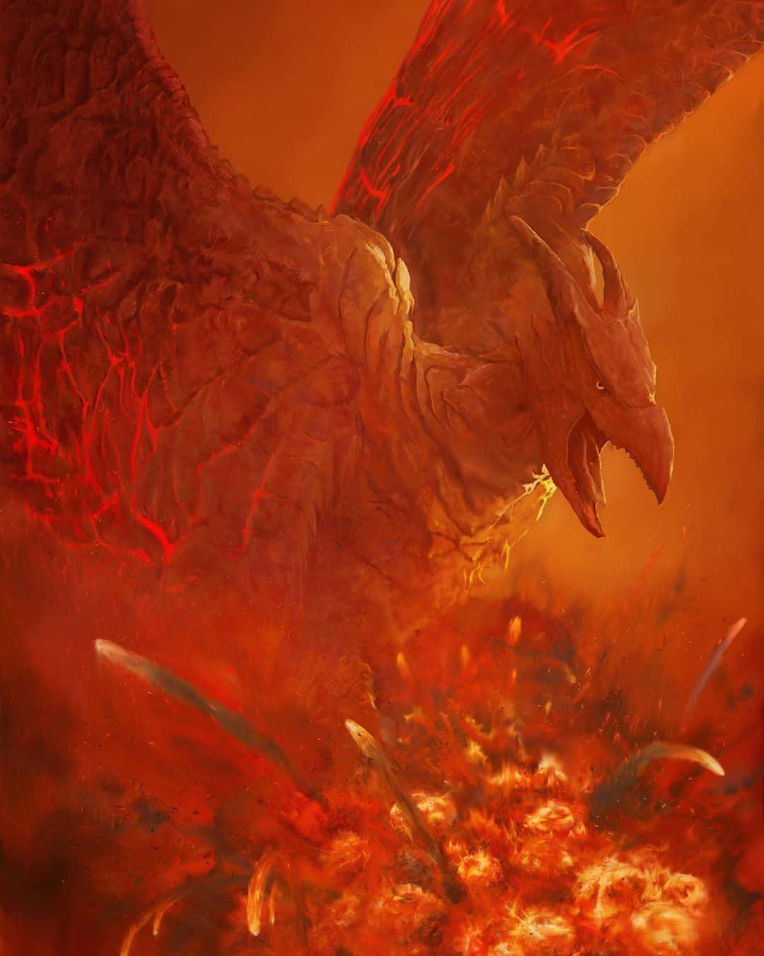 Rodan, fiery dragon, glowing red veins, HD Phone Wallpaper