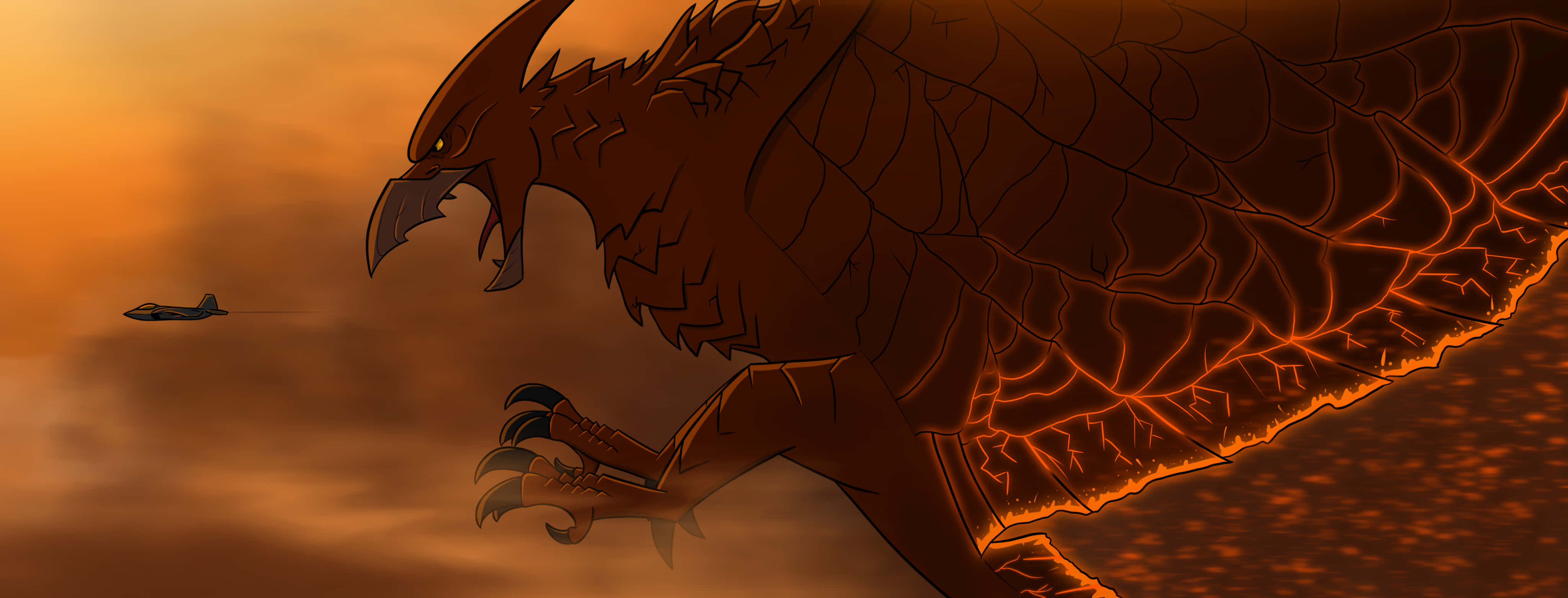 Rodan, fiery eagle, glowing orange veins, 4K Desktop Wallpaper